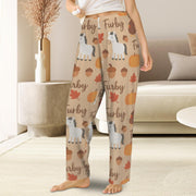 Horse Print Pajama Pants, Thanksgiving Pattern, Elastic Waist, Unisex Loungewear