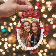 Oval Acrylic Photo Ornament, Best Friend Picture Frame with Bow, Custom Names and Year, Tree Decor