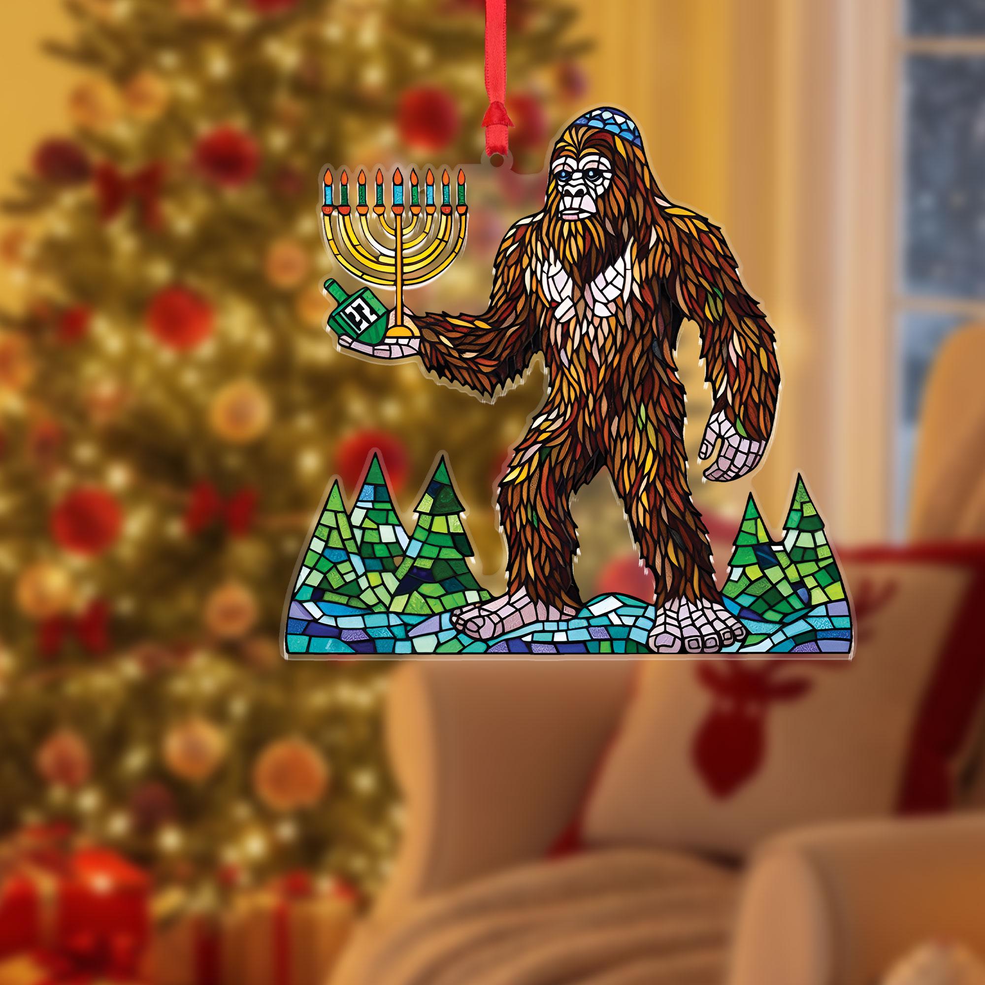 Bigfoot Hanukkah Menorah Ornament, Flat Acrylic 2D Holiday Decoration