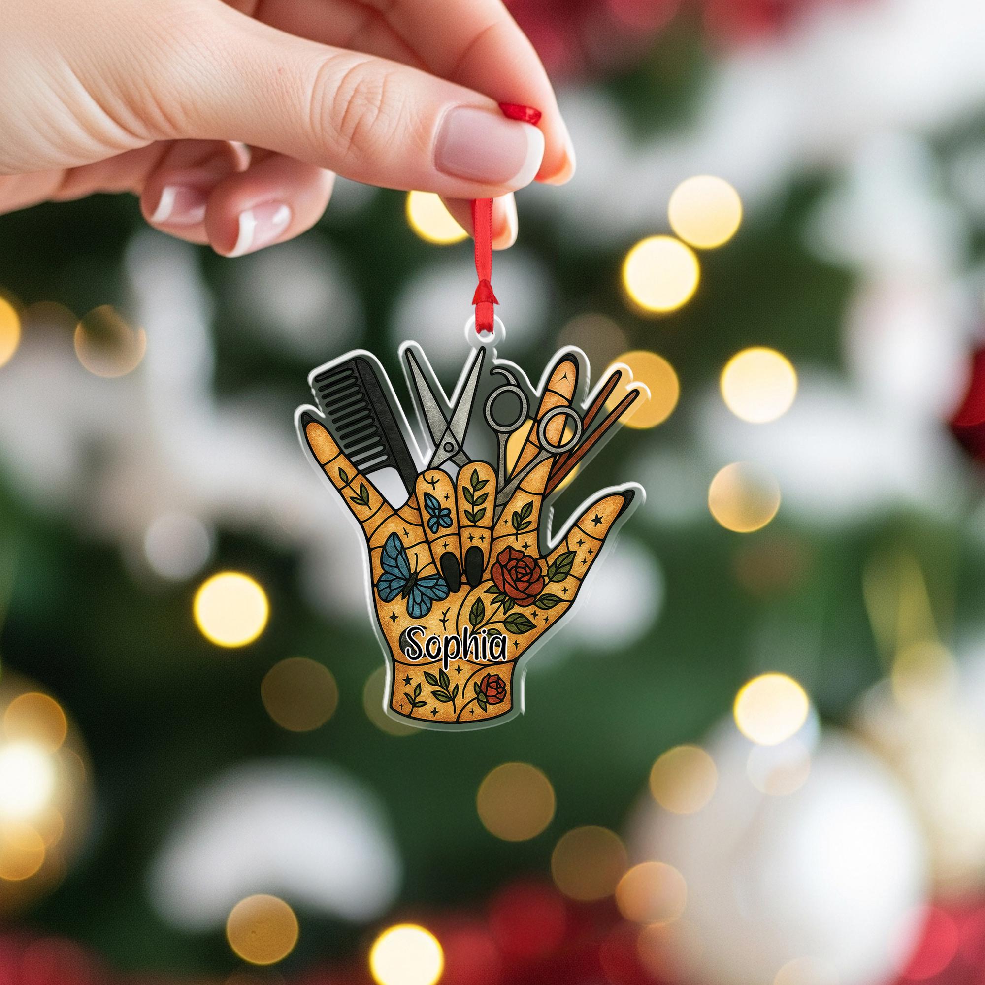Personalized Hair Stylist Ornament – Custom Name Scissors Comb Gift for Salon Professionals
