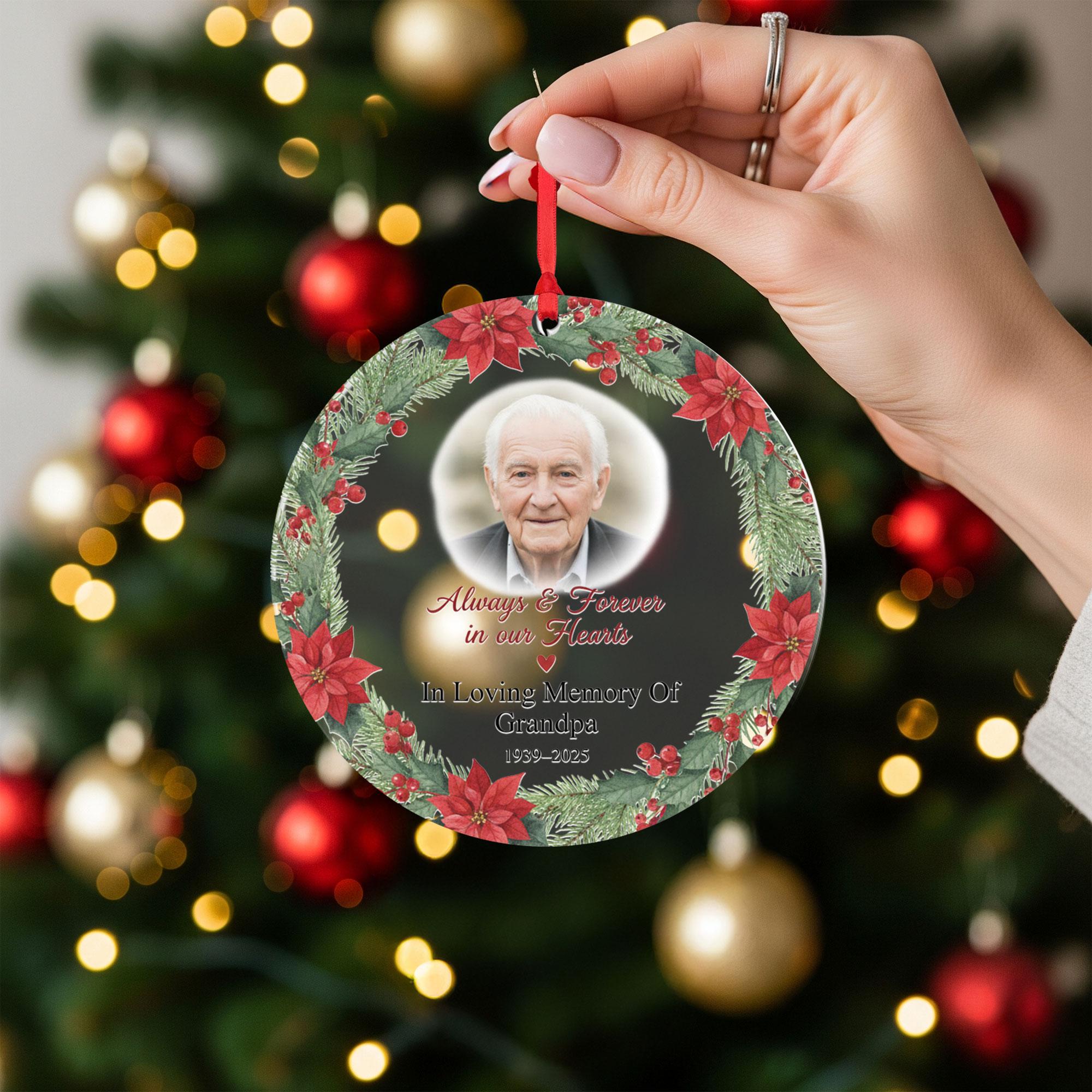 Custom Memorial Photo Ornament – Personalized In Loving Memory Keepsake Christmas Wreath