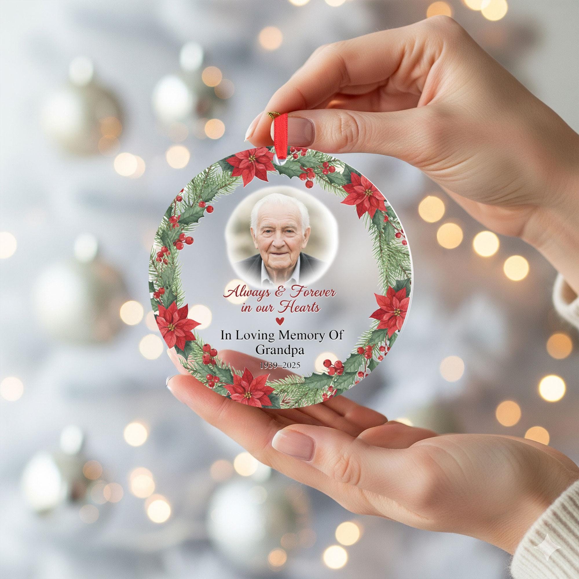 Custom Memorial Photo Ornament – Personalized In Loving Memory Keepsake Christmas Wreath
