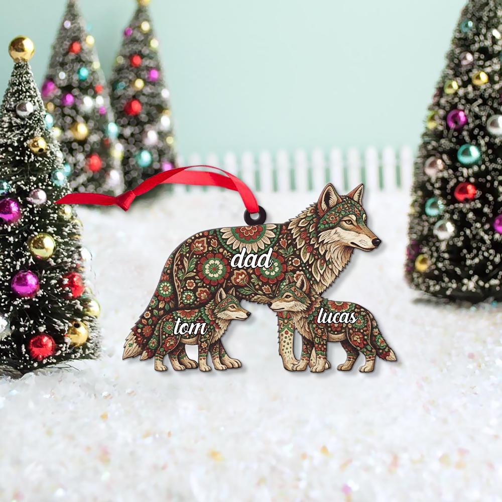 Personalized Family Animal Christmas Ornament: Bear, Elephant & Wolf