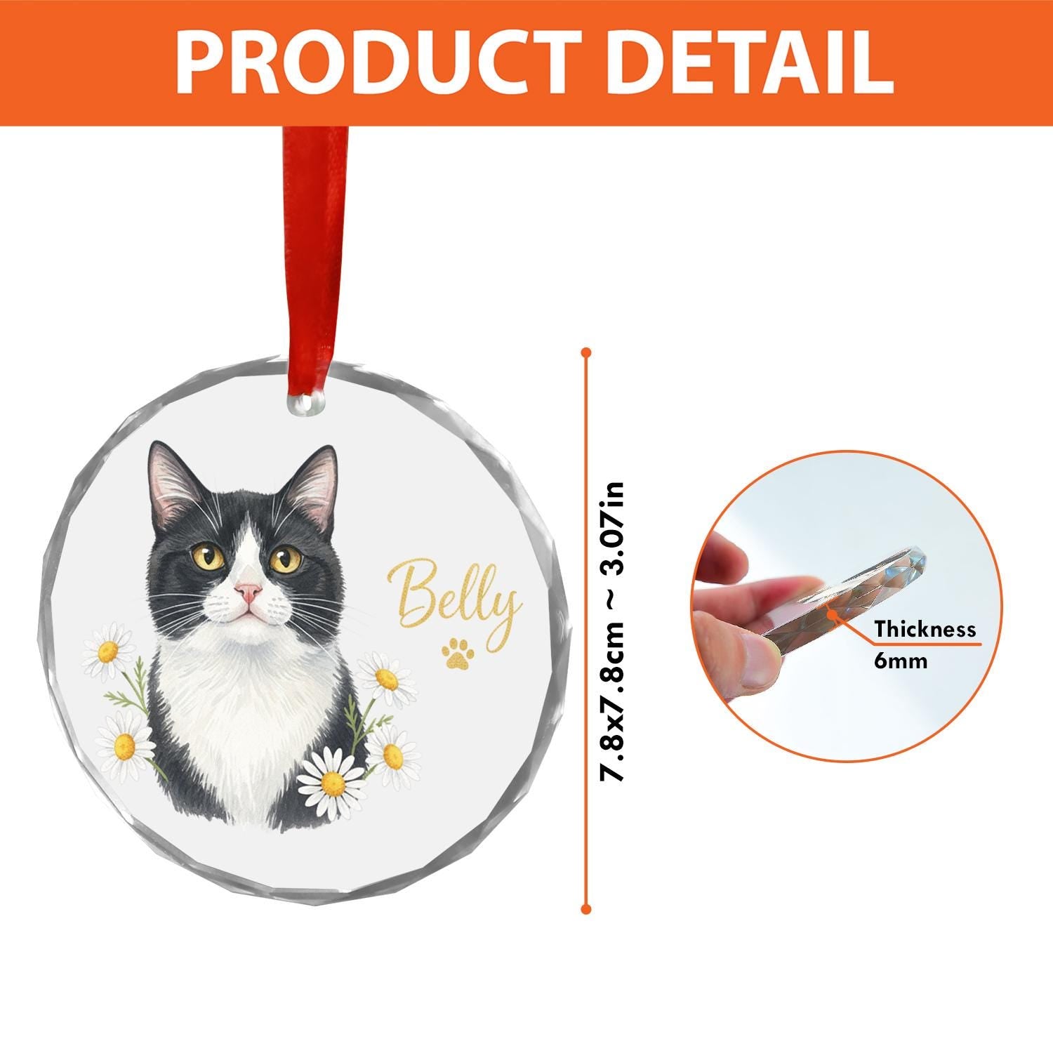 Personalized Cat Christmas Ornament – Custom Pet Memorial Glass Decoration with Cat & Name