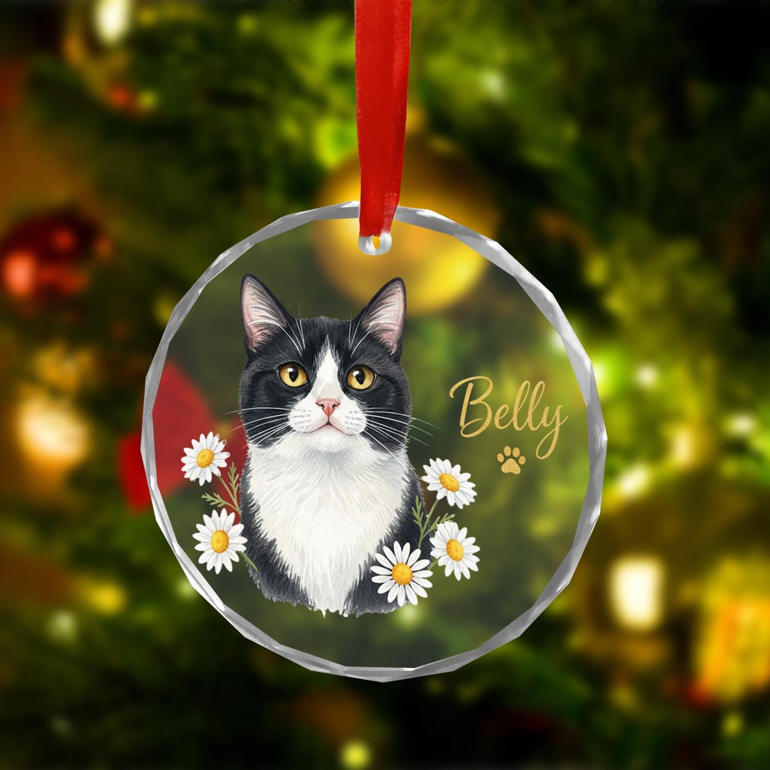 Personalized Cat Christmas Ornament – Custom Pet Memorial Glass Decoration with Cat & Name
