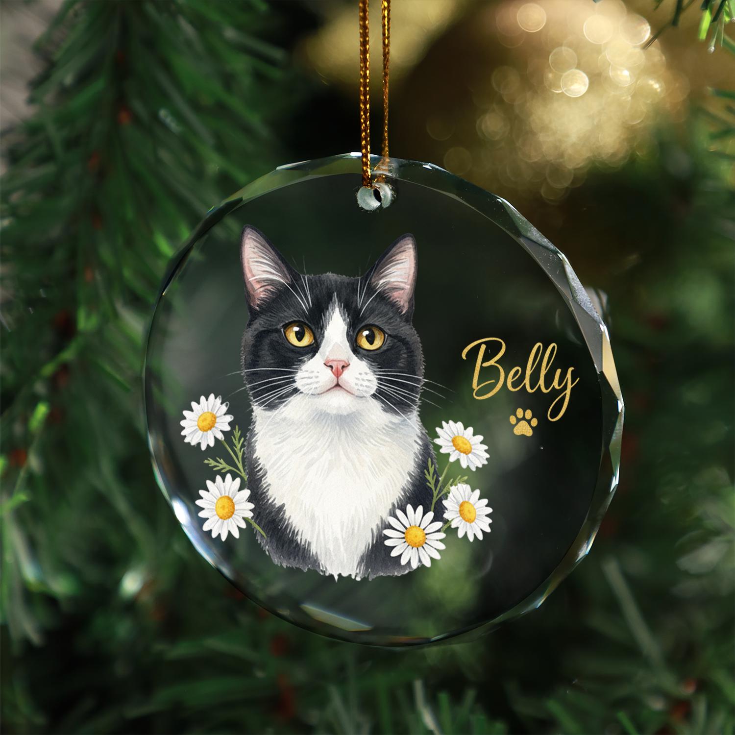 Personalized Cat Christmas Ornament – Custom Pet Memorial Glass Decoration with Cat & Name