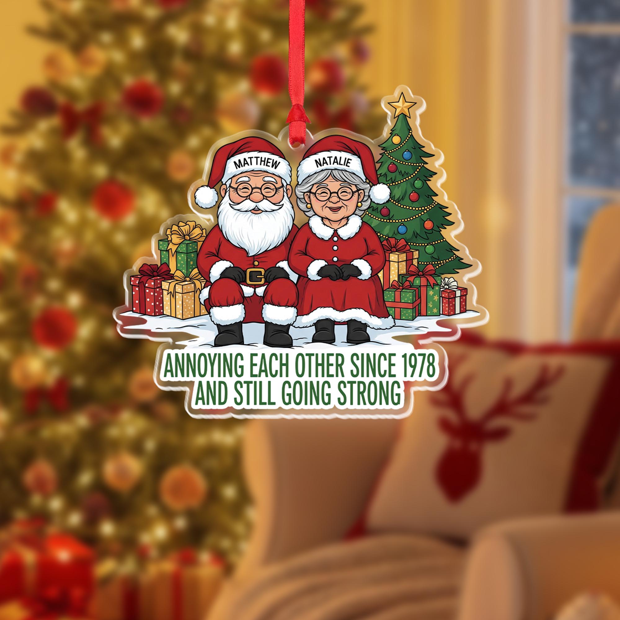 Funny Personalized Couple Christmas Ornament, Custom Santa & Mrs Claus, Anniversary Gift, Married Since Year, Holiday Keepsake