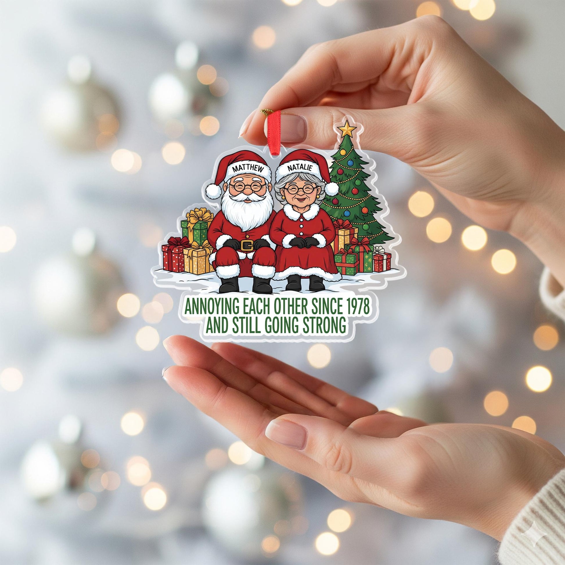 Funny Personalized Couple Christmas Ornament, Custom Santa & Mrs Claus, Anniversary Gift, Married Since Year, Holiday Keepsake