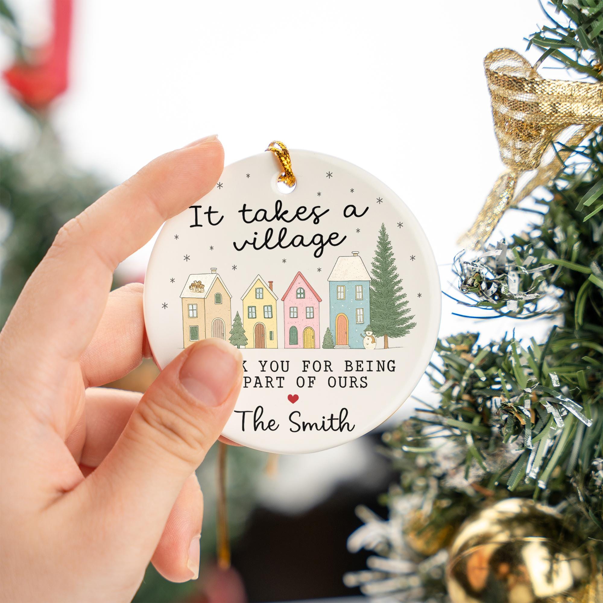 Personalized Ceramic Christmas Ornament: It Takes a Village Gift