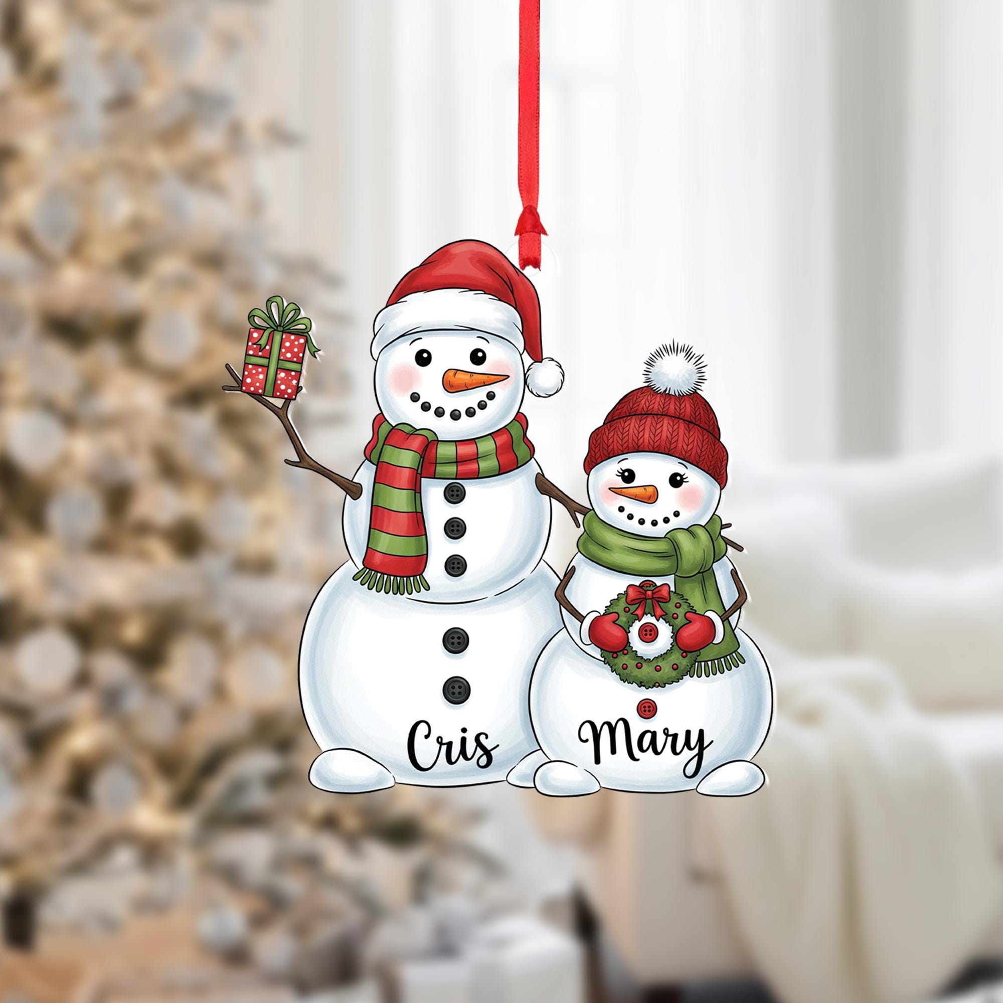 Personalized Snowman Couple Ornament, Custom Christmas Gift, Holiday Keepsake, Winter Decor, Engraved Names Ornament for Couples