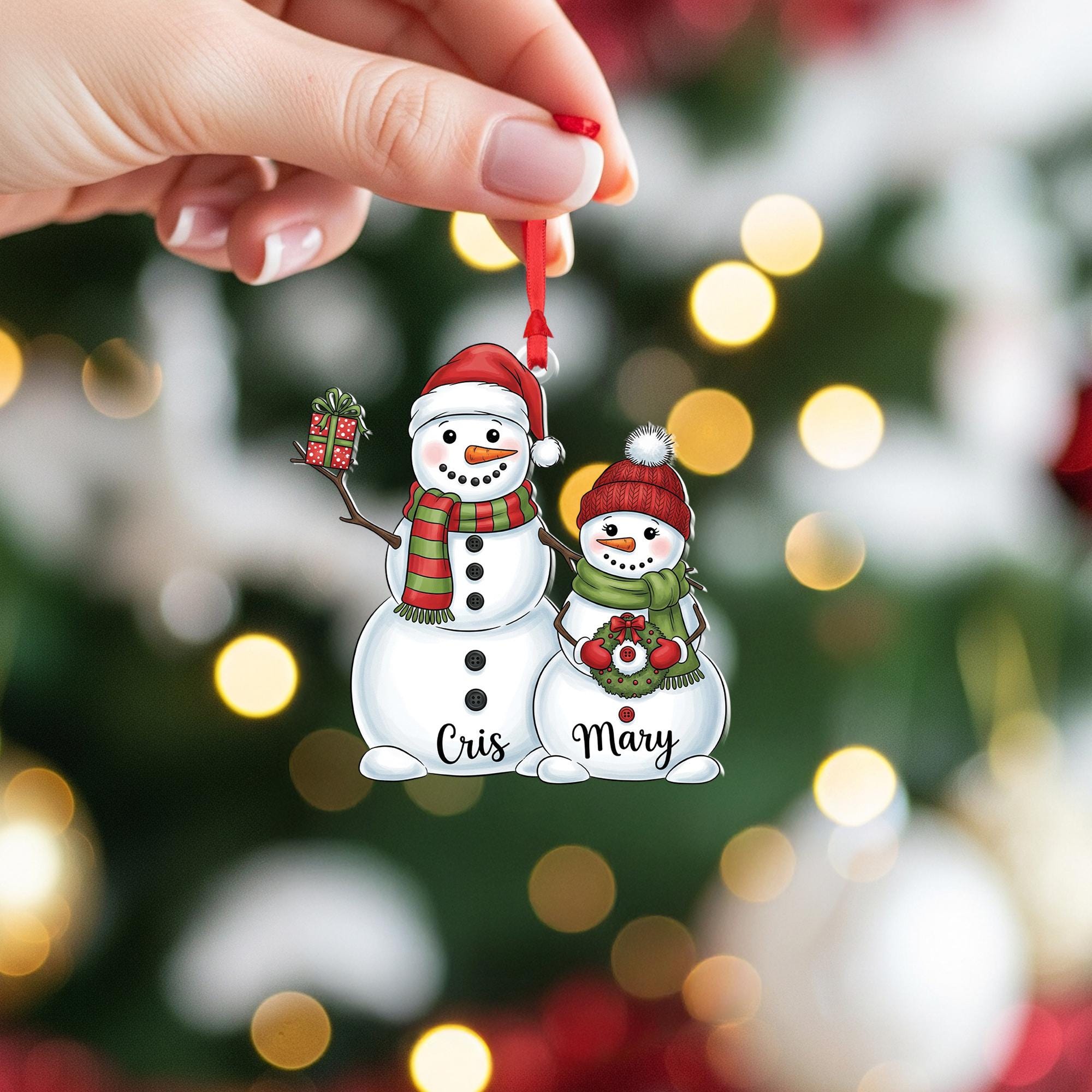 Personalized Snowman Couple Ornament, Custom Christmas Gift, Holiday Keepsake, Winter Decor, Engraved Names Ornament for Couples
