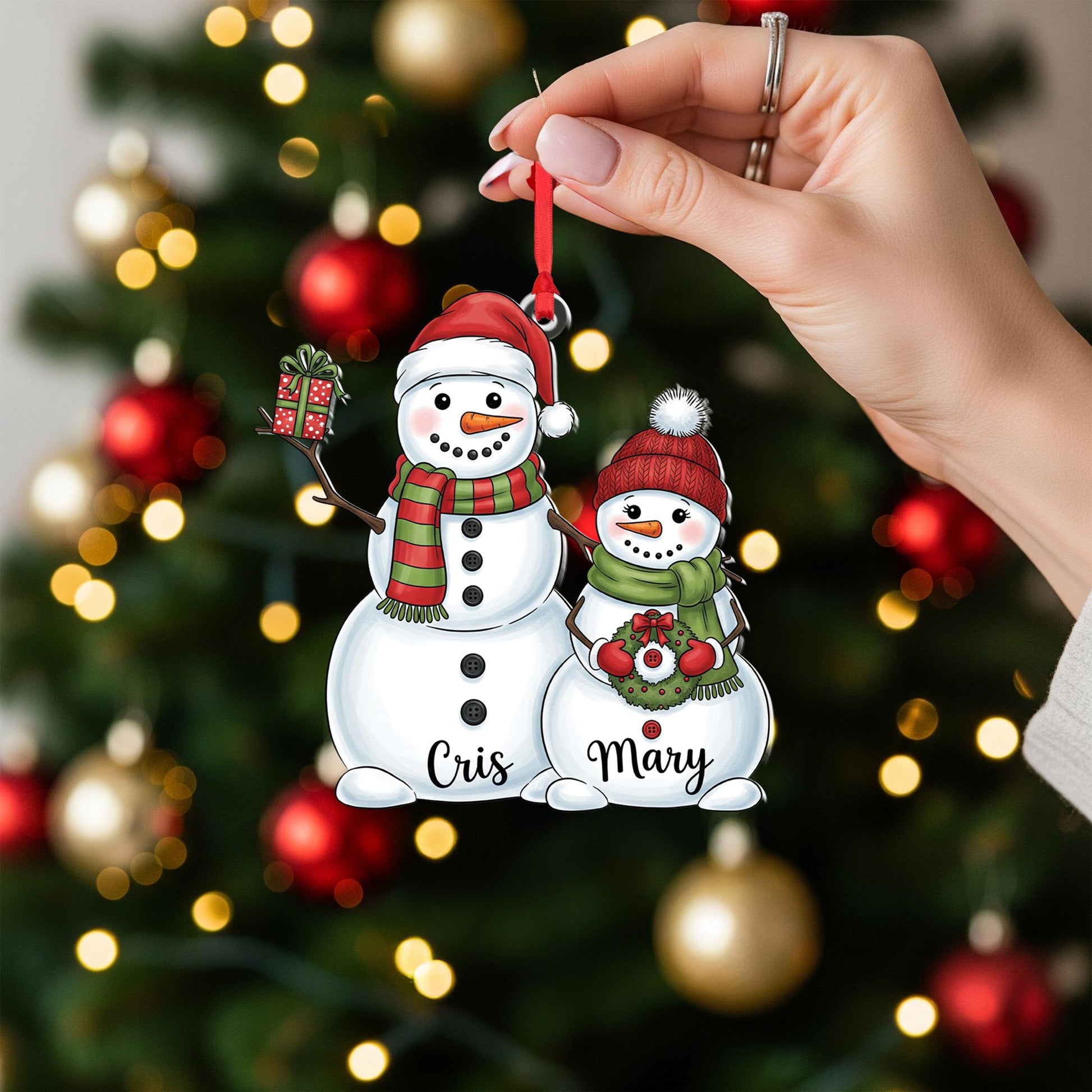 Personalized Snowman Couple Ornament, Custom Christmas Gift, Holiday Keepsake, Winter Decor, Engraved Names Ornament for Couples
