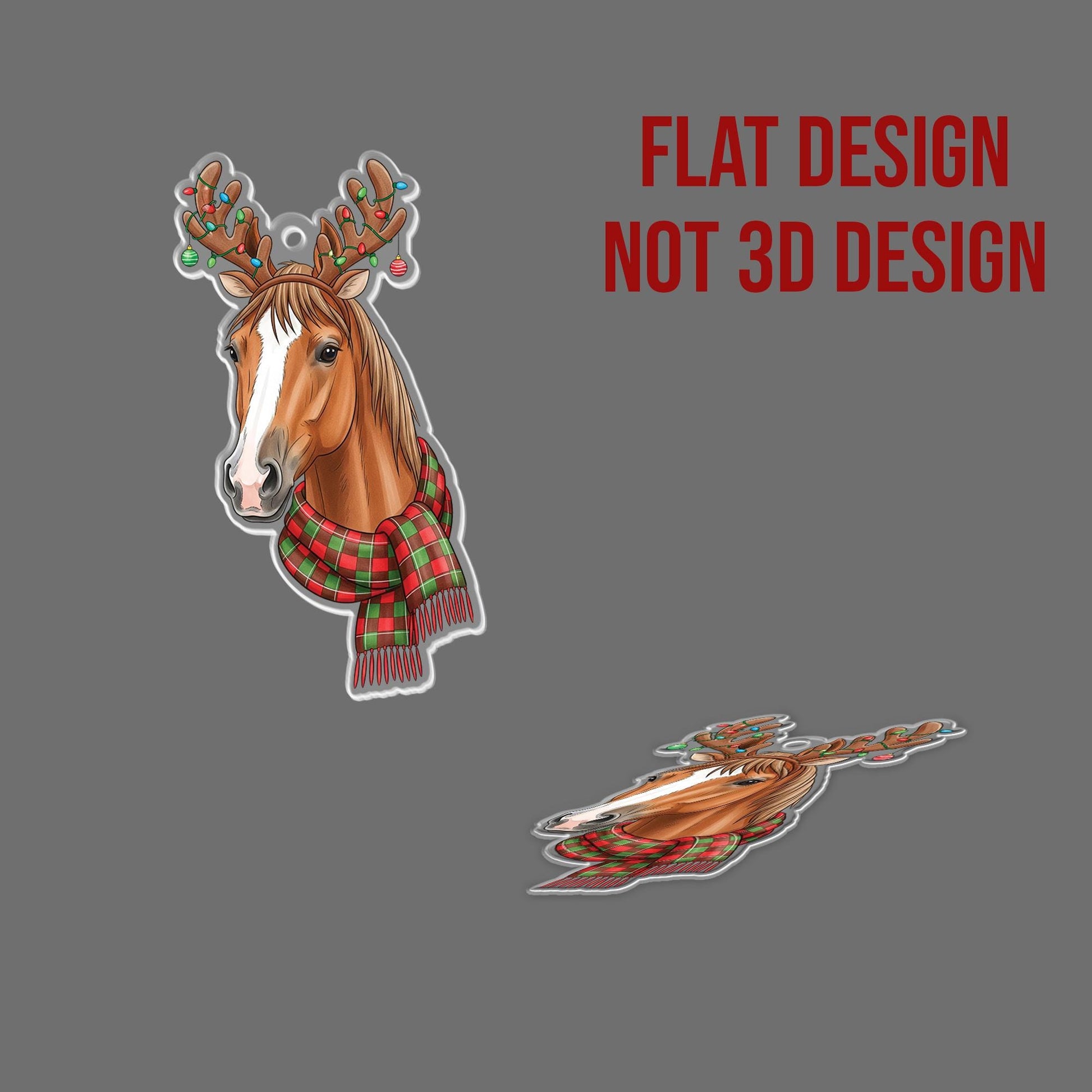 Horse Christmas Ornament, Funny Holiday Decor with Antlers & Scarf, Farm Animal Ornament, Equestrian Gift, Rustic Country Christmas