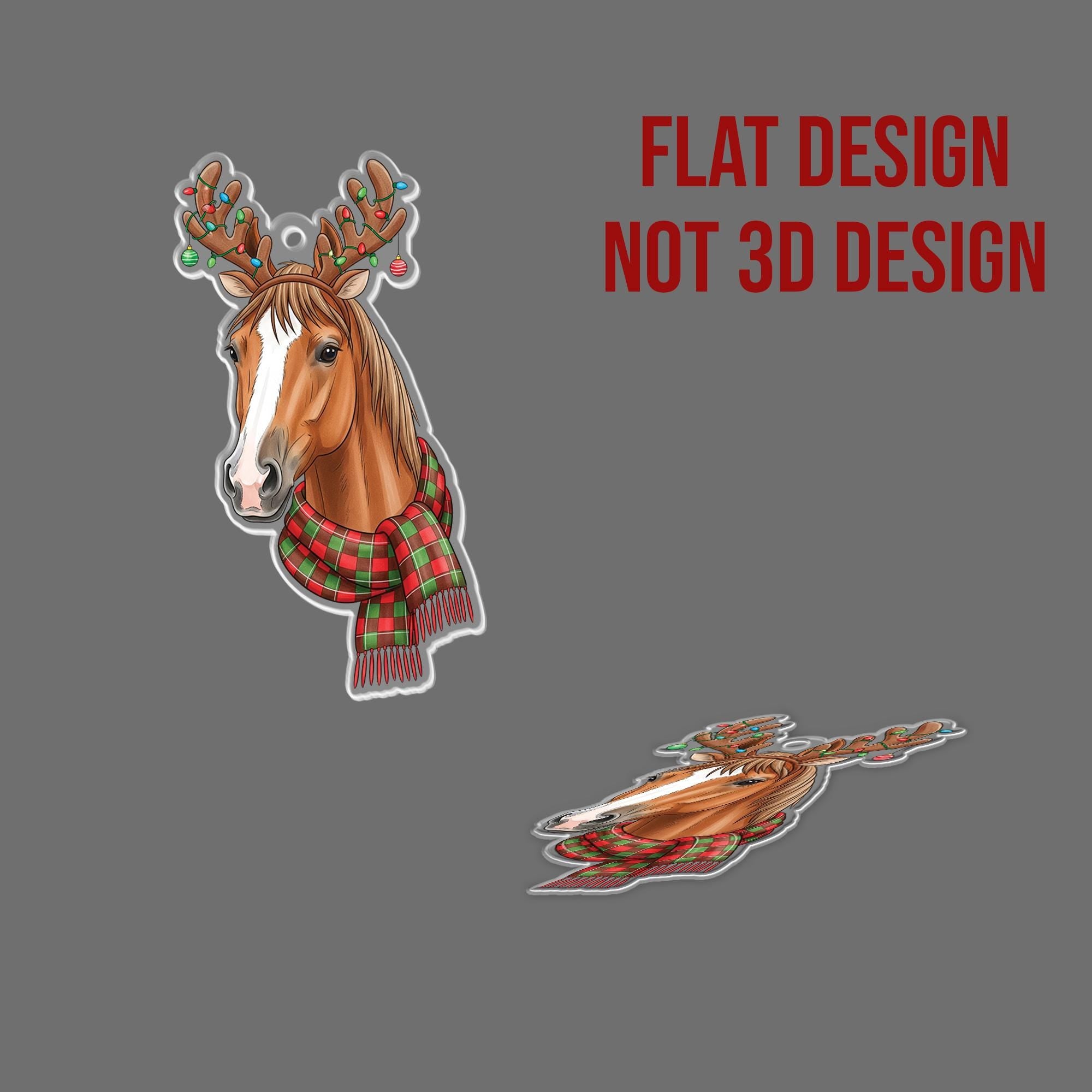 Horse Christmas Ornament, Funny Holiday Decor with Antlers & Scarf, Farm Animal Ornament, Equestrian Gift, Rustic Country Christmas