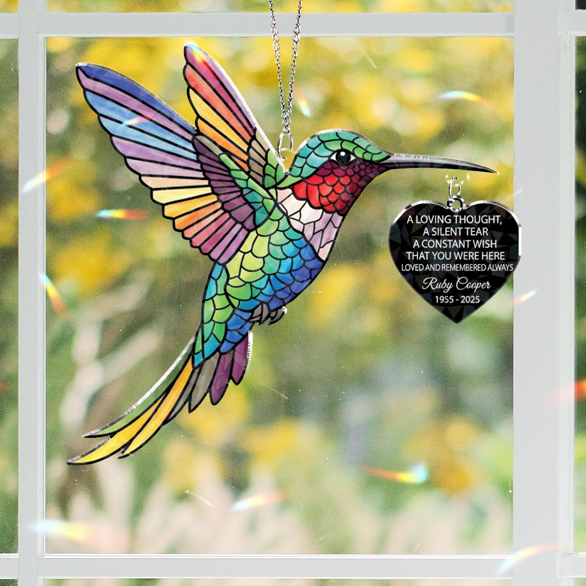 Holographic Hummingbird Memorial Acrylic Suncatcher – Personalized In Loving Memory Gift with Name & Dates