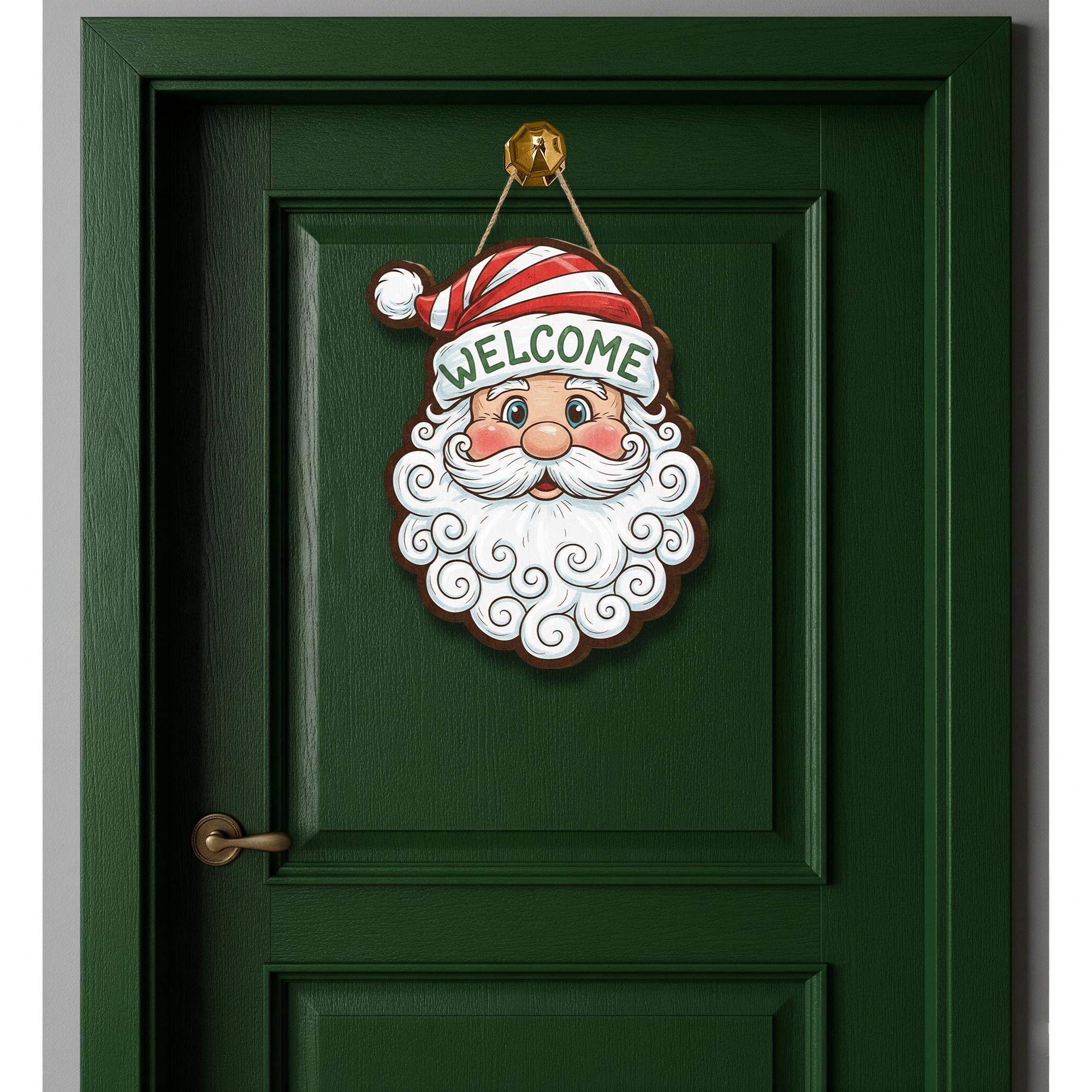 Santa Welcome Door Sign: Christmas Front Door Decor