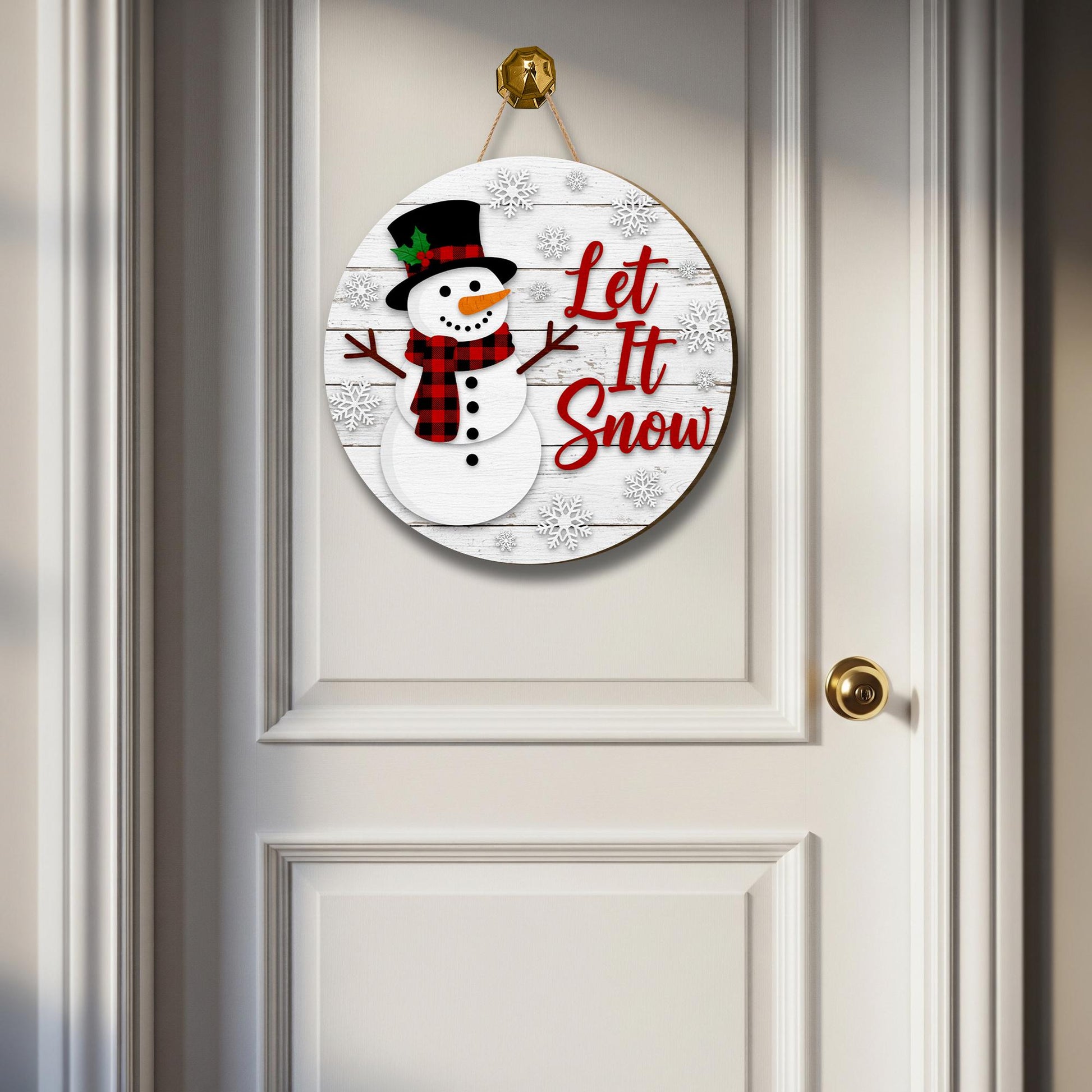 Snowman Let It Snow Door Sign: Christmas Front Porch Decor