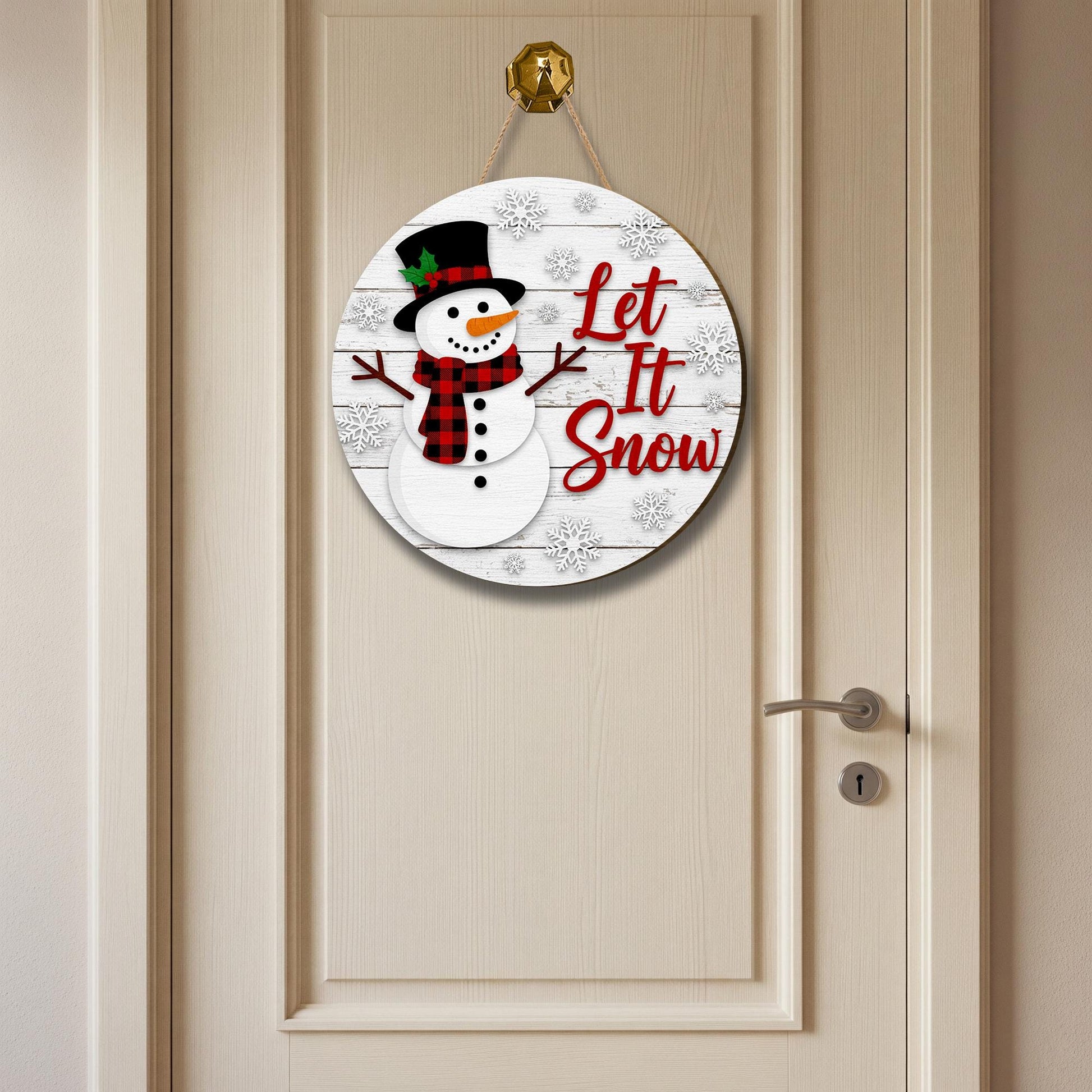 Snowman Let It Snow Door Sign: Christmas Front Porch Decor