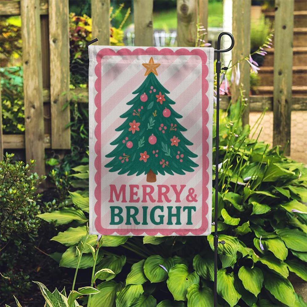 Christmas Garden Flag – Double Sided Holiday Yard Decoration with Merry and Bright Tree Design