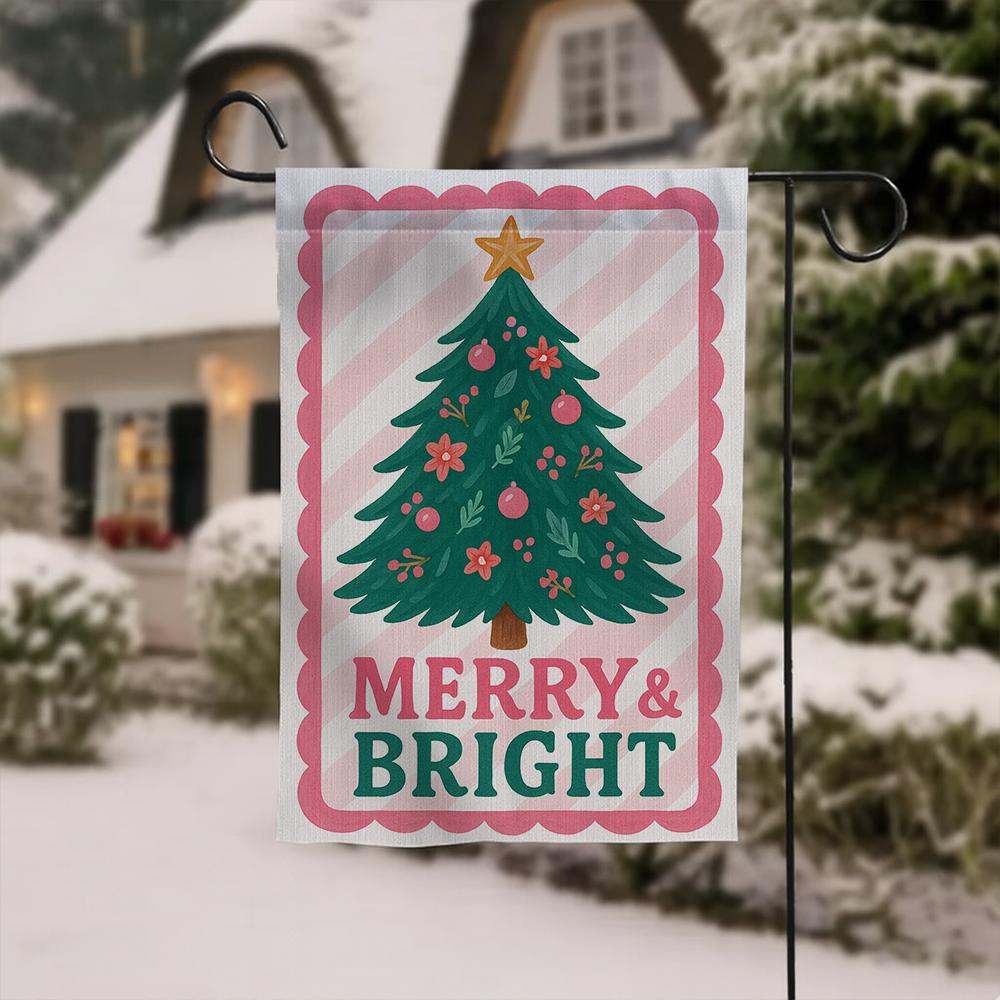 Christmas Garden Flag – Double Sided Holiday Yard Decoration with Merry and Bright Tree Design