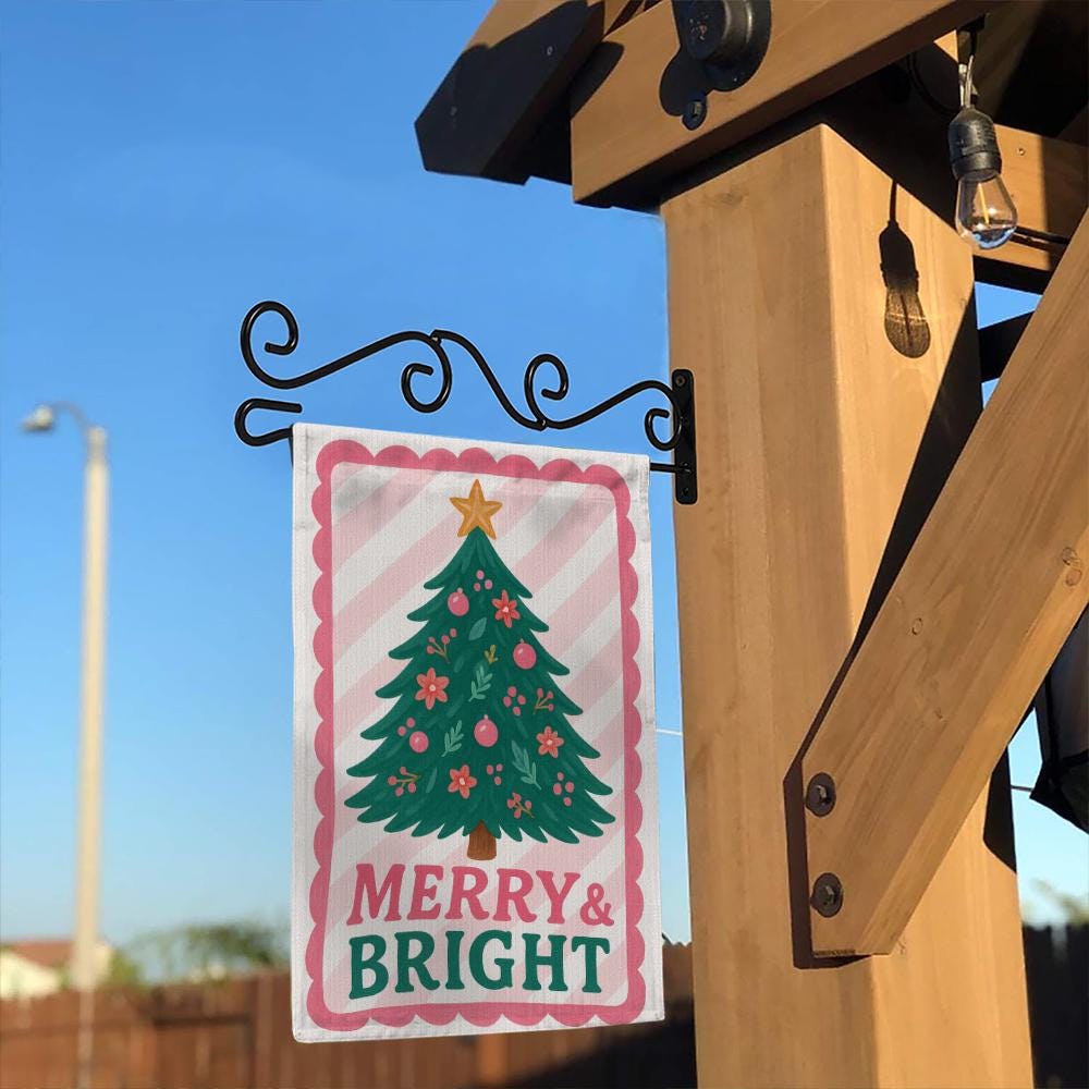 Christmas Garden Flag – Double Sided Holiday Yard Decoration with Merry and Bright Tree Design