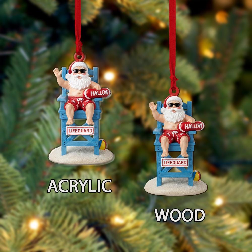 Lifeguard Santa Christmas Ornament – Beach Holiday Decoration