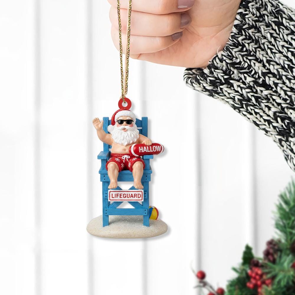 Lifeguard Santa Christmas Ornament – Beach Holiday Decoration