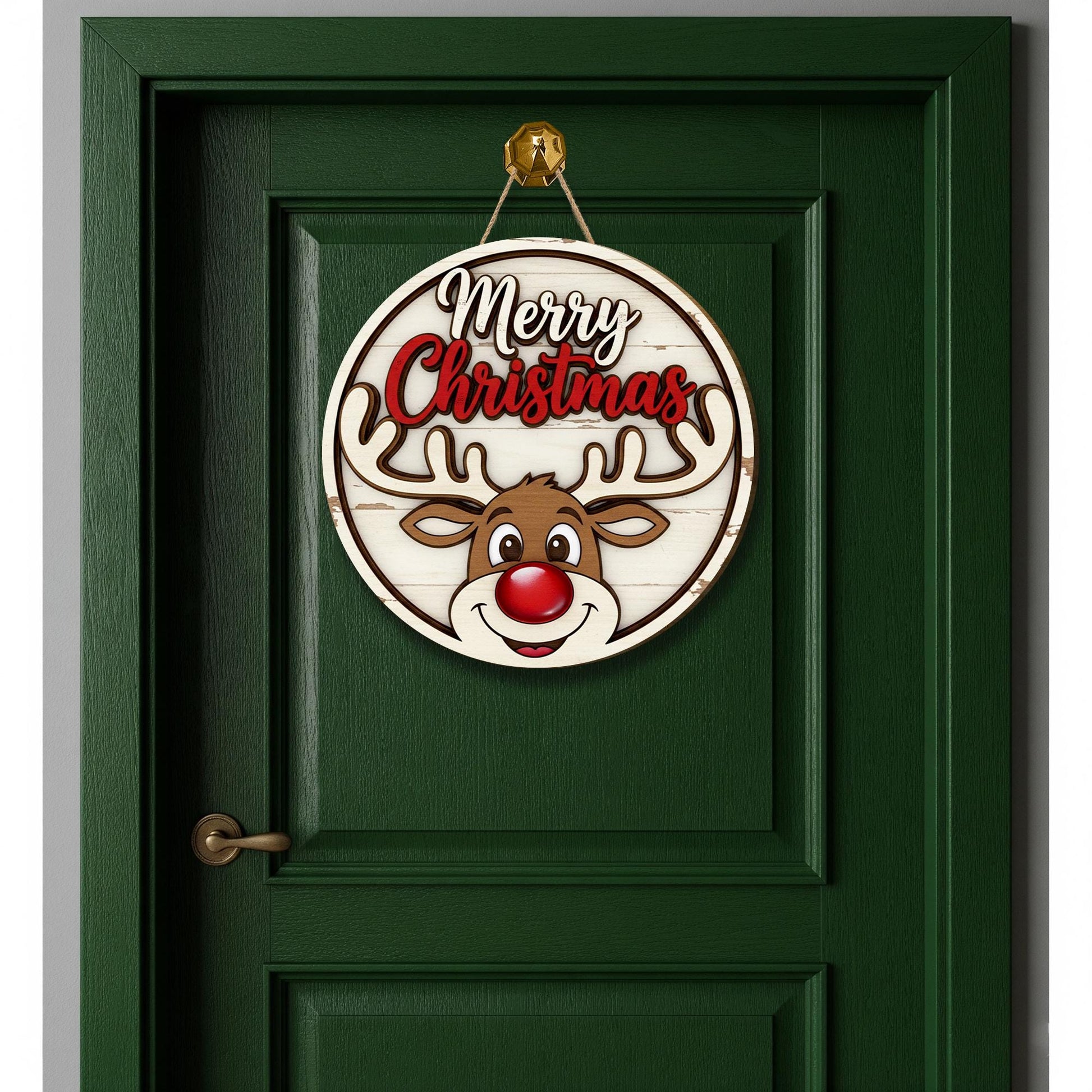 Merry Christmas Reindeer Door Sign: Rustic Holiday Porch Decor