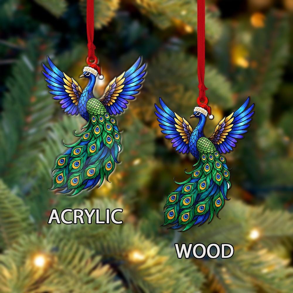 Custom Peacock Christmas Ornament – Personalized Bird Tree Decoration – Holiday Hanging Keepsake