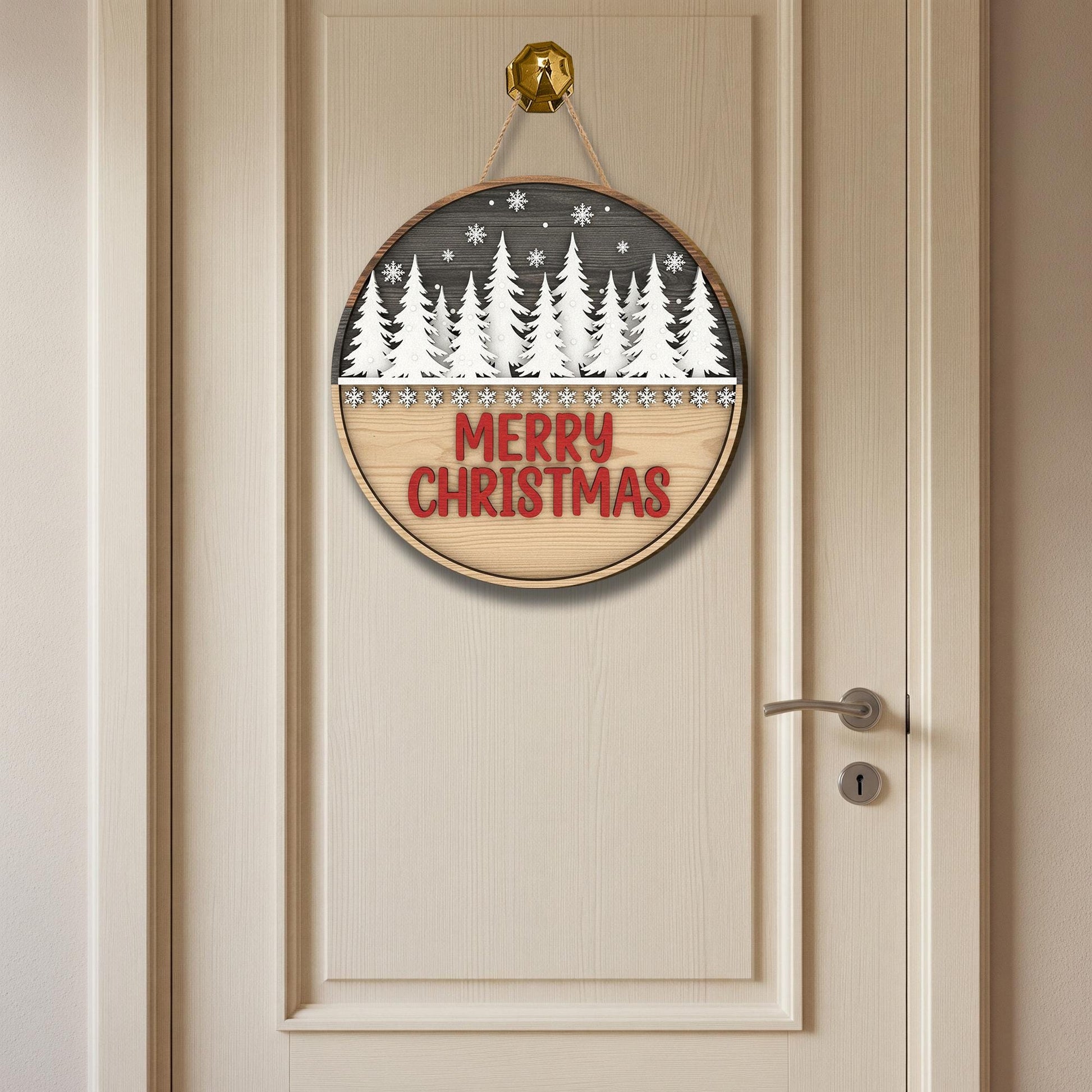 Merry Christmas Door Sign: Rustic Winter Forest Porch Decor