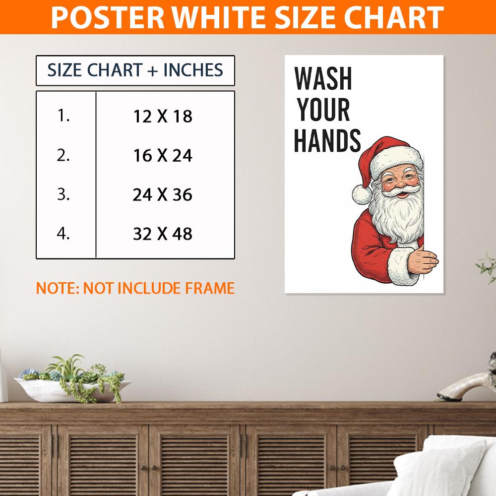 Santa Wall Art Print – Wash Your Hands Poster Christmas Bathroom Decoration