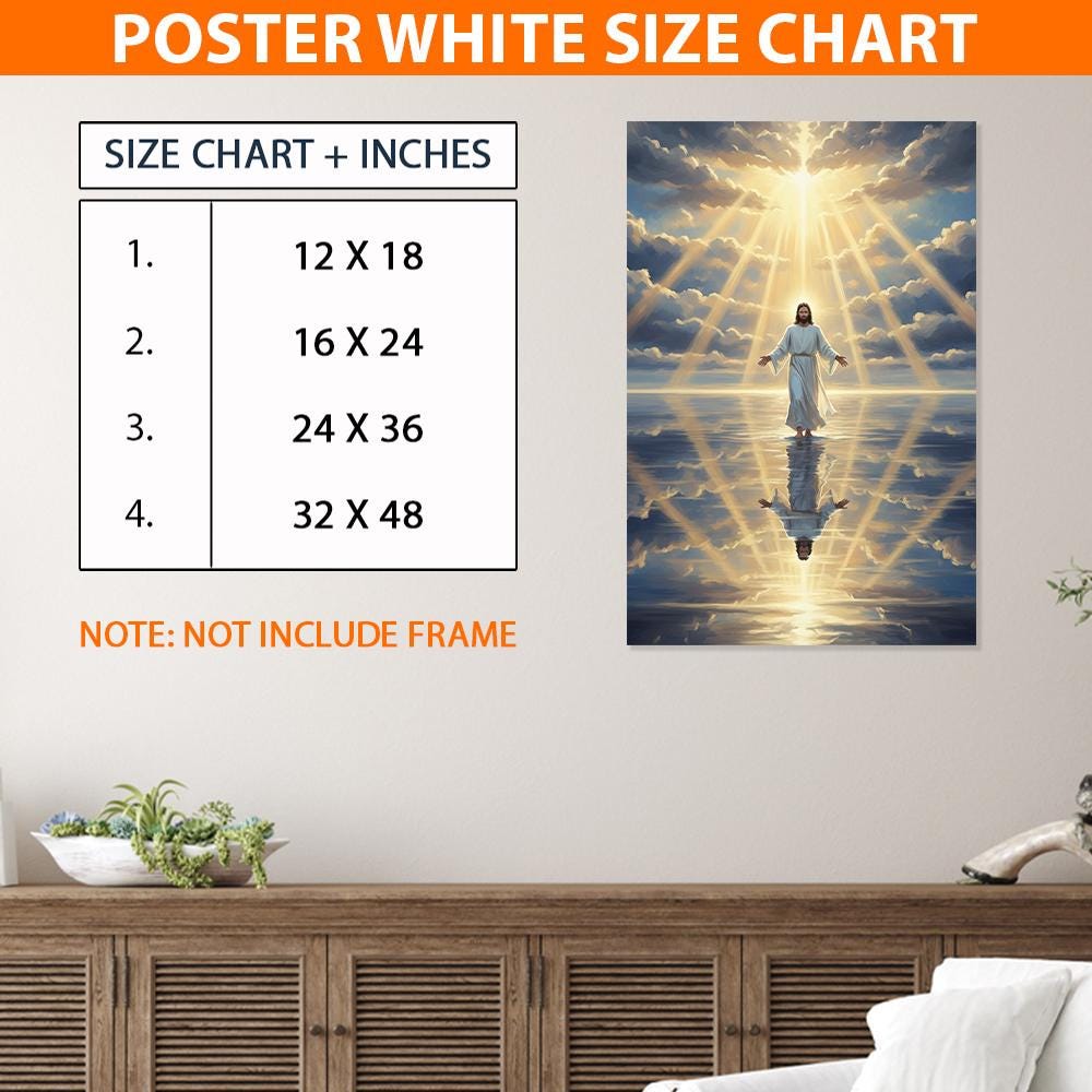 Jesus Wall Art Print – Christian Poster Religious Home Decoration with Light and Reflection Design