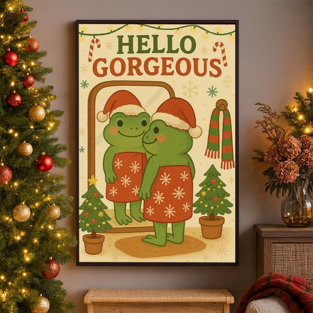 Frog Wall Art Print – Hello Gorgeous Christmas Poster Cute Holiday Decoration