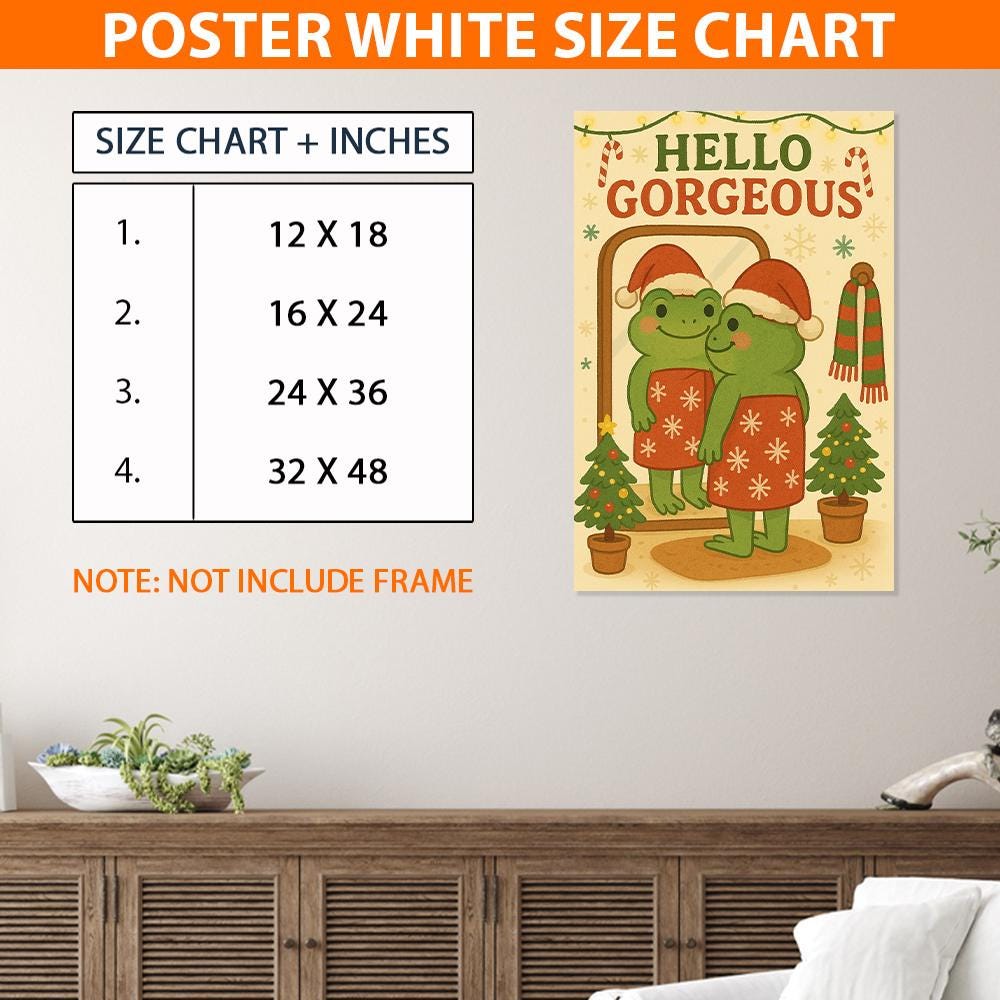 Frog Wall Art Print – Hello Gorgeous Christmas Poster Cute Holiday Decoration