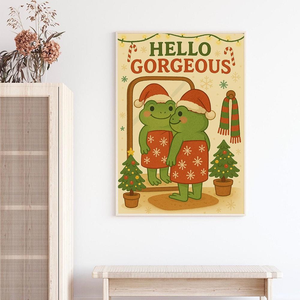 Frog Wall Art Print – Hello Gorgeous Christmas Poster Cute Holiday Decoration