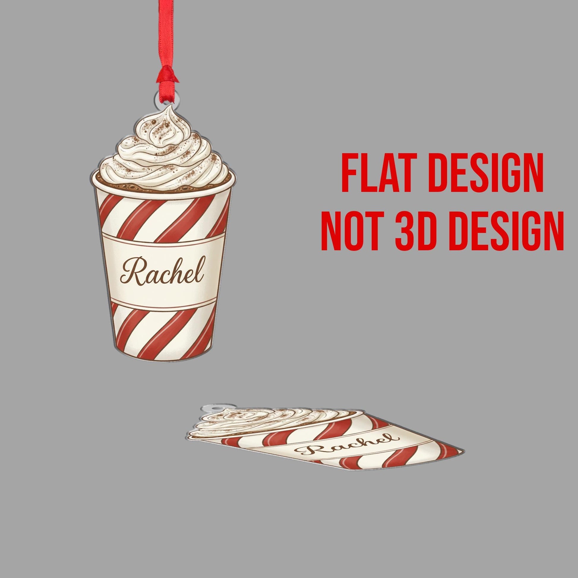 Personalized Hot Chocolate Ornament – Peppermint Cup with Whipped Cream Christmas Decoration