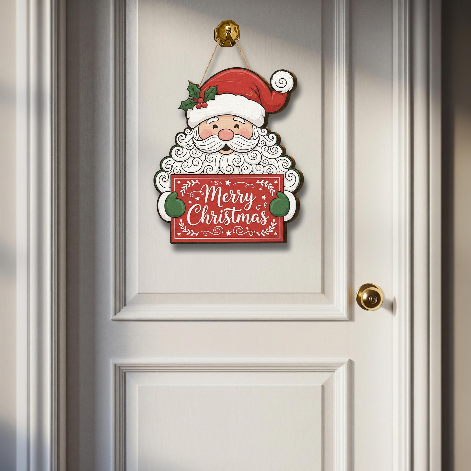 Santa Merry Christmas Door Sign: Rustic Holiday Porch Decor