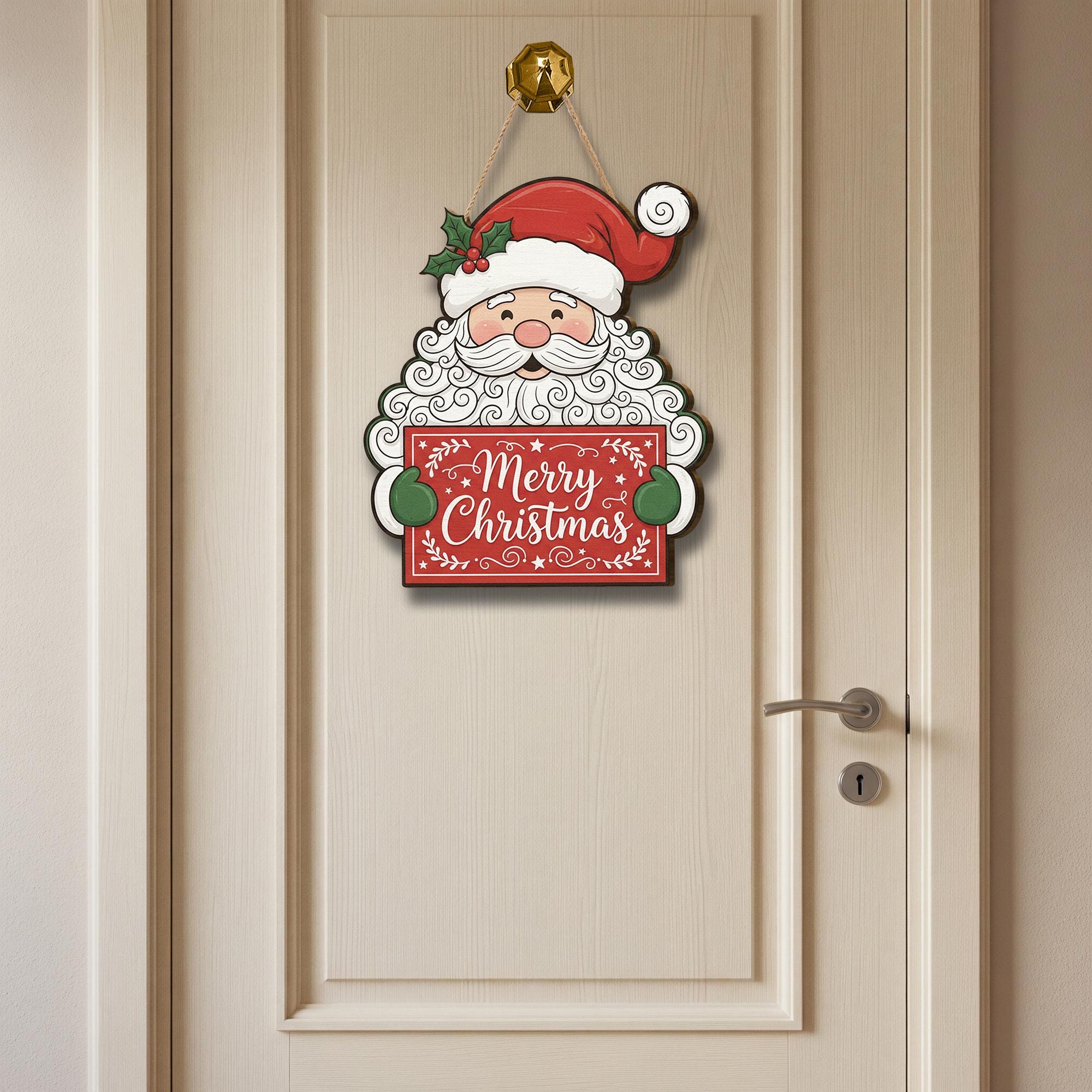 Santa Merry Christmas Door Sign: Rustic Holiday Porch Decor