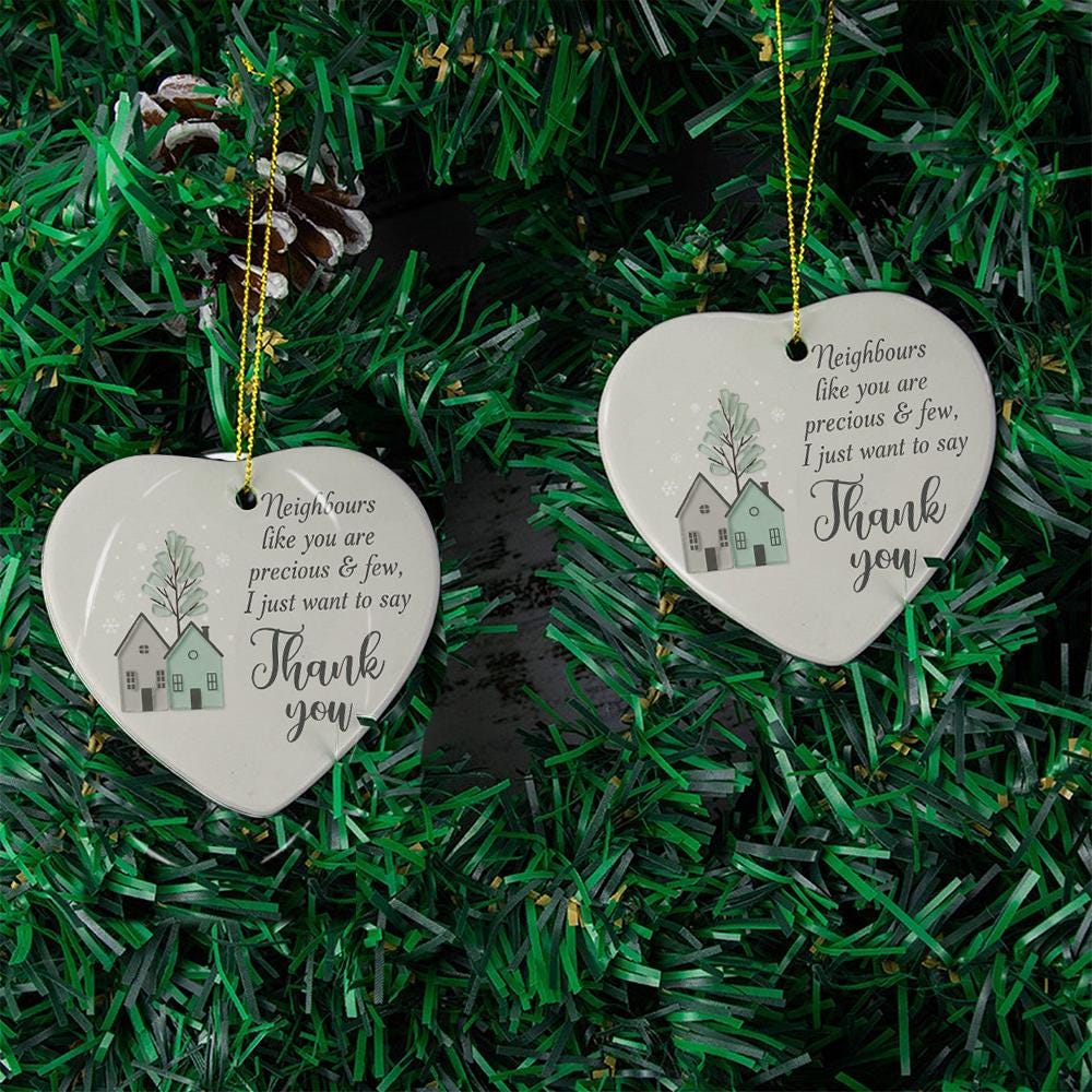 Neighbor Thank You Gift: Heart Ceramic Christmas Ornament