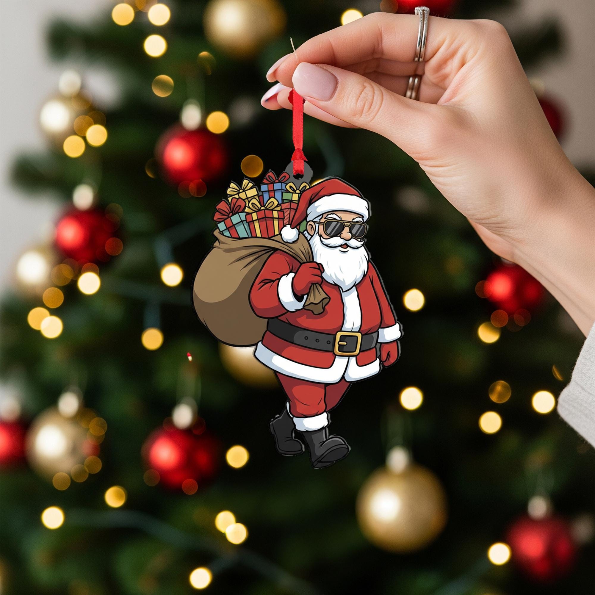 Santa Claus Christmas Ornament – Sunglasses and Gift Sack Hanging Decoration