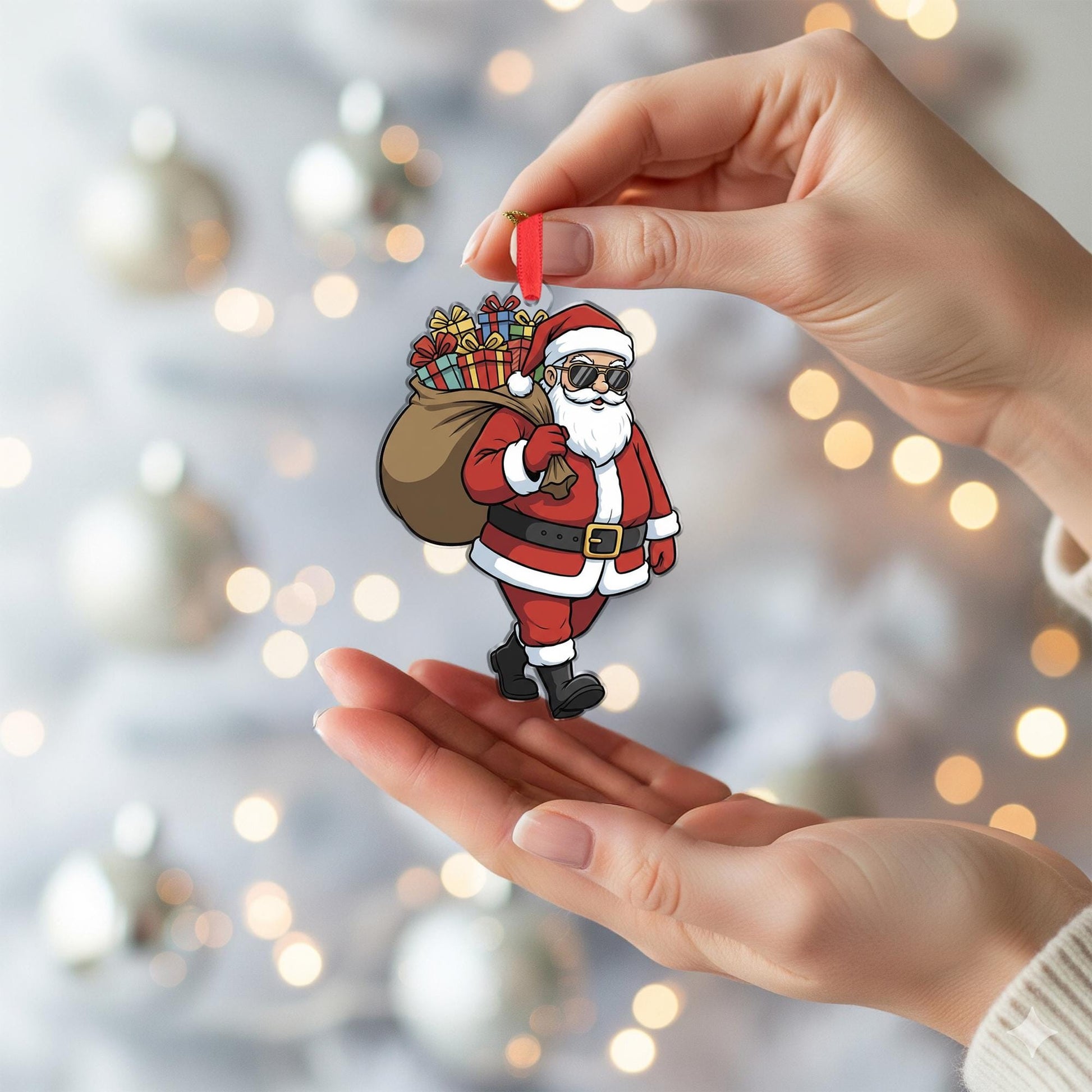 Santa Claus Christmas Ornament – Sunglasses and Gift Sack Hanging Decoration