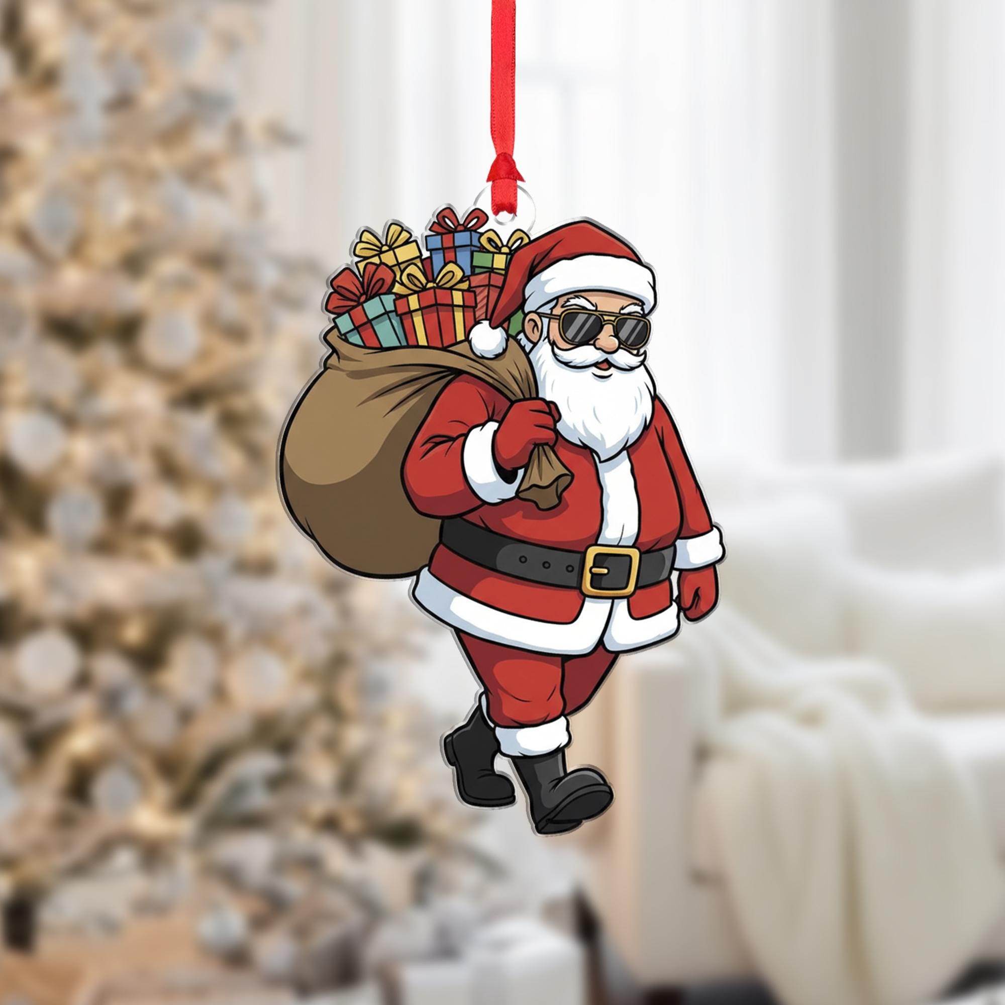 Santa Claus Christmas Ornament – Sunglasses and Gift Sack Hanging Decoration