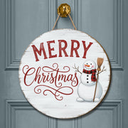 Merry Christmas Snowman Door Sign: Rustic Holiday Porch Decor