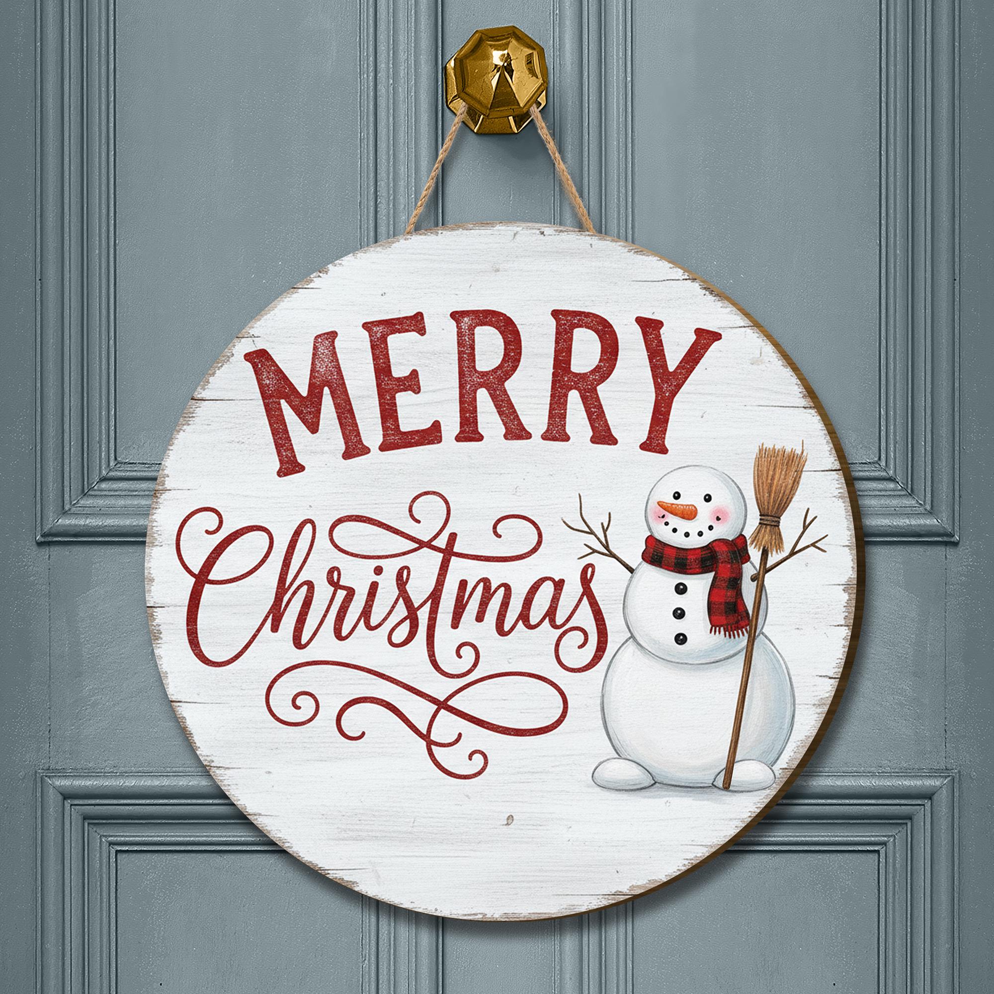 Merry Christmas Snowman Door Sign: Rustic Holiday Porch Decor