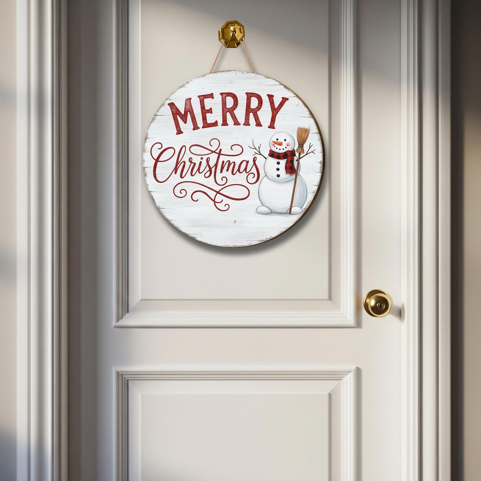 Merry Christmas Snowman Door Sign: Rustic Holiday Porch Decor
