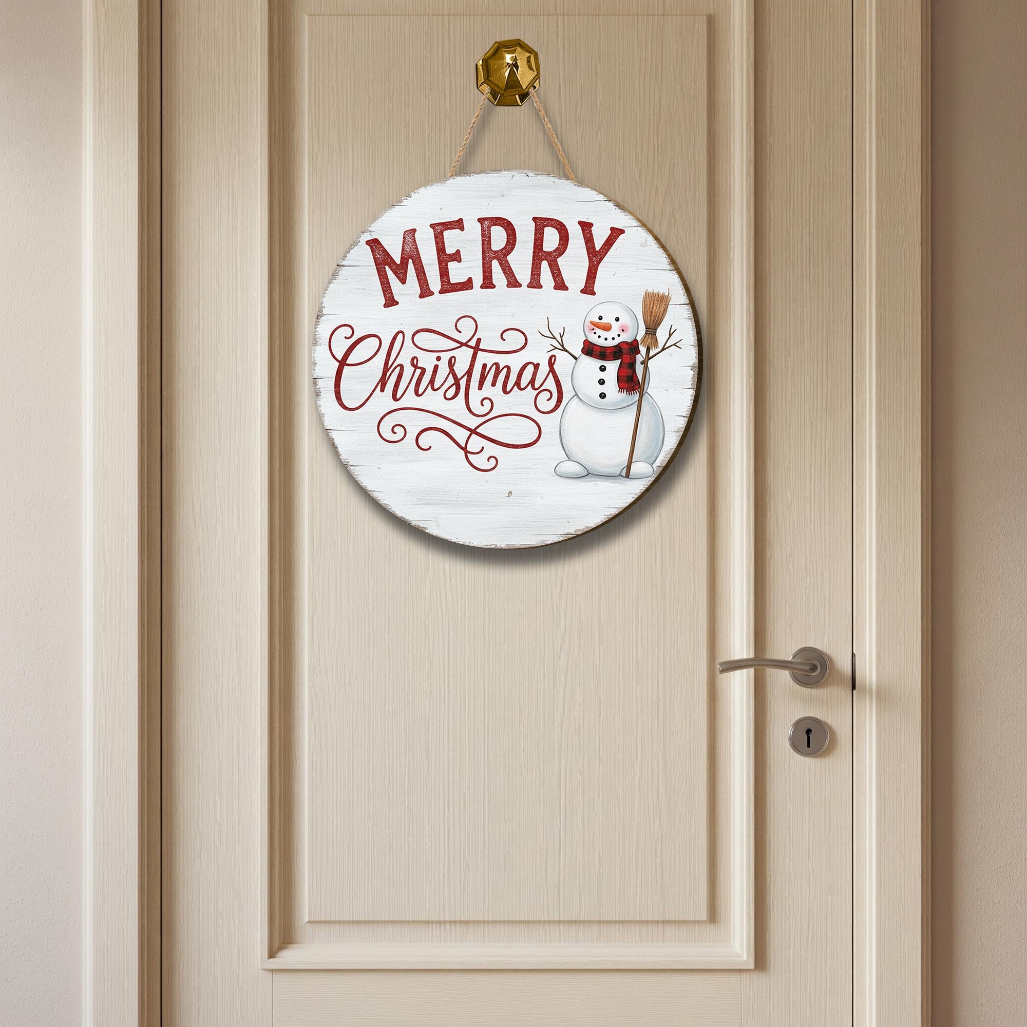Merry Christmas Snowman Door Sign: Rustic Holiday Porch Decor