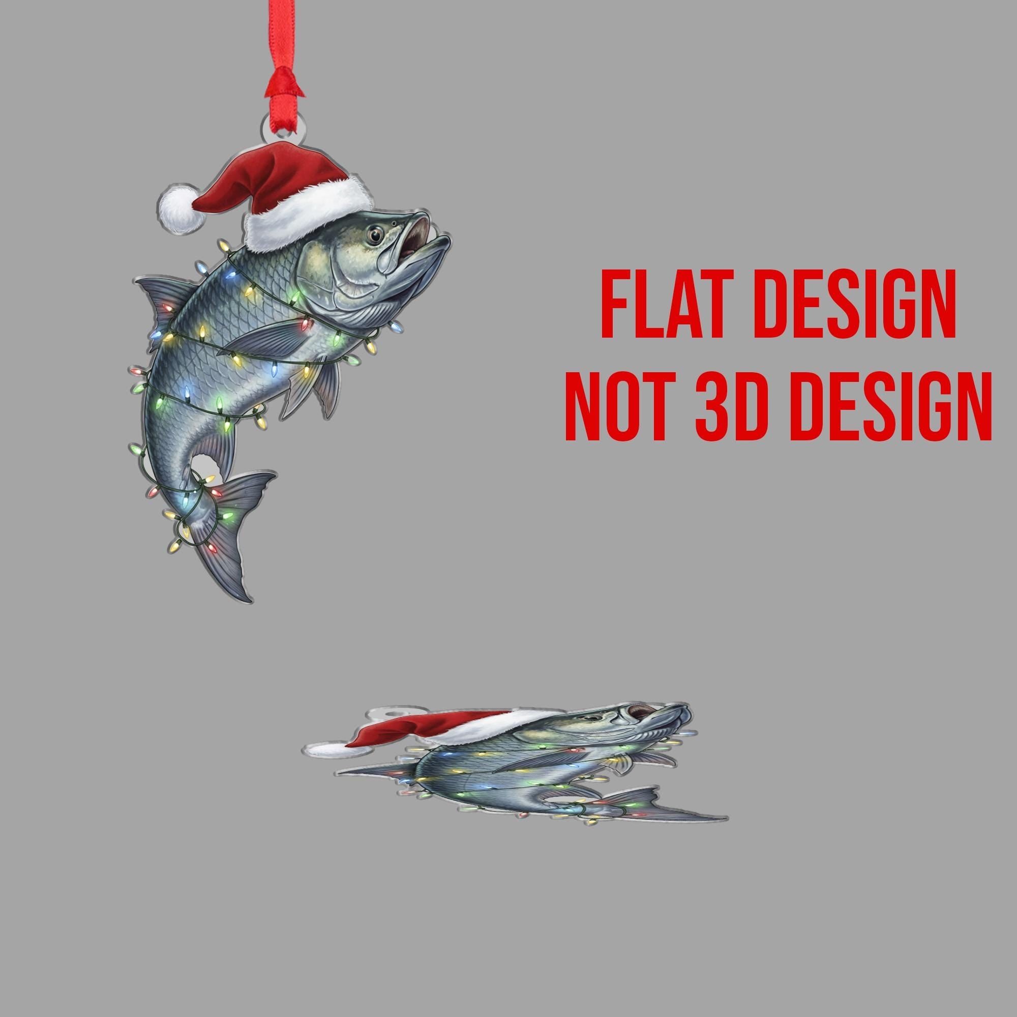 Fish Christmas Ornament – Santa Hat and Holiday Lights Hanging Decoration