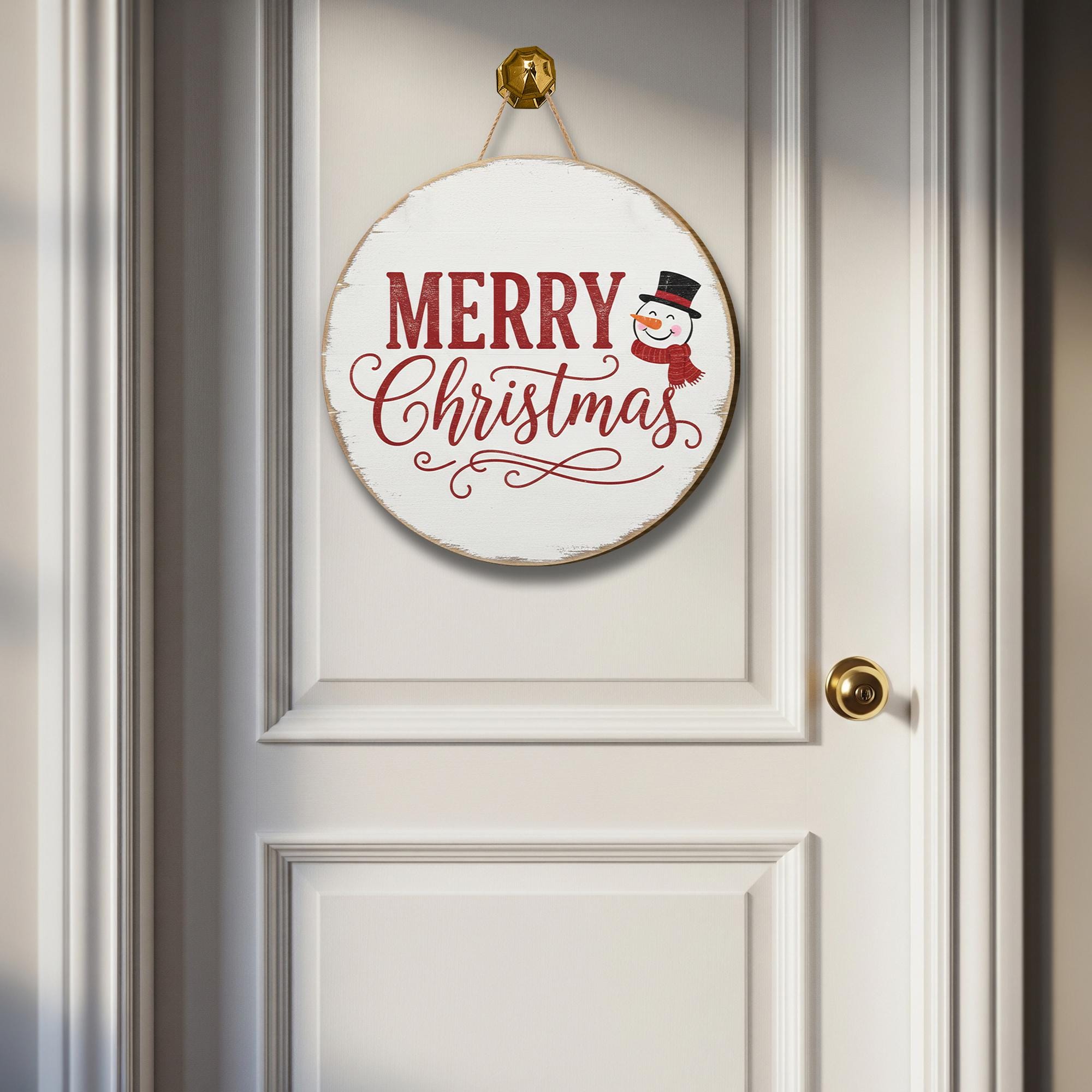 Merry Christmas Snowman Door Sign: Farmhouse Christmas Wall Hanging
