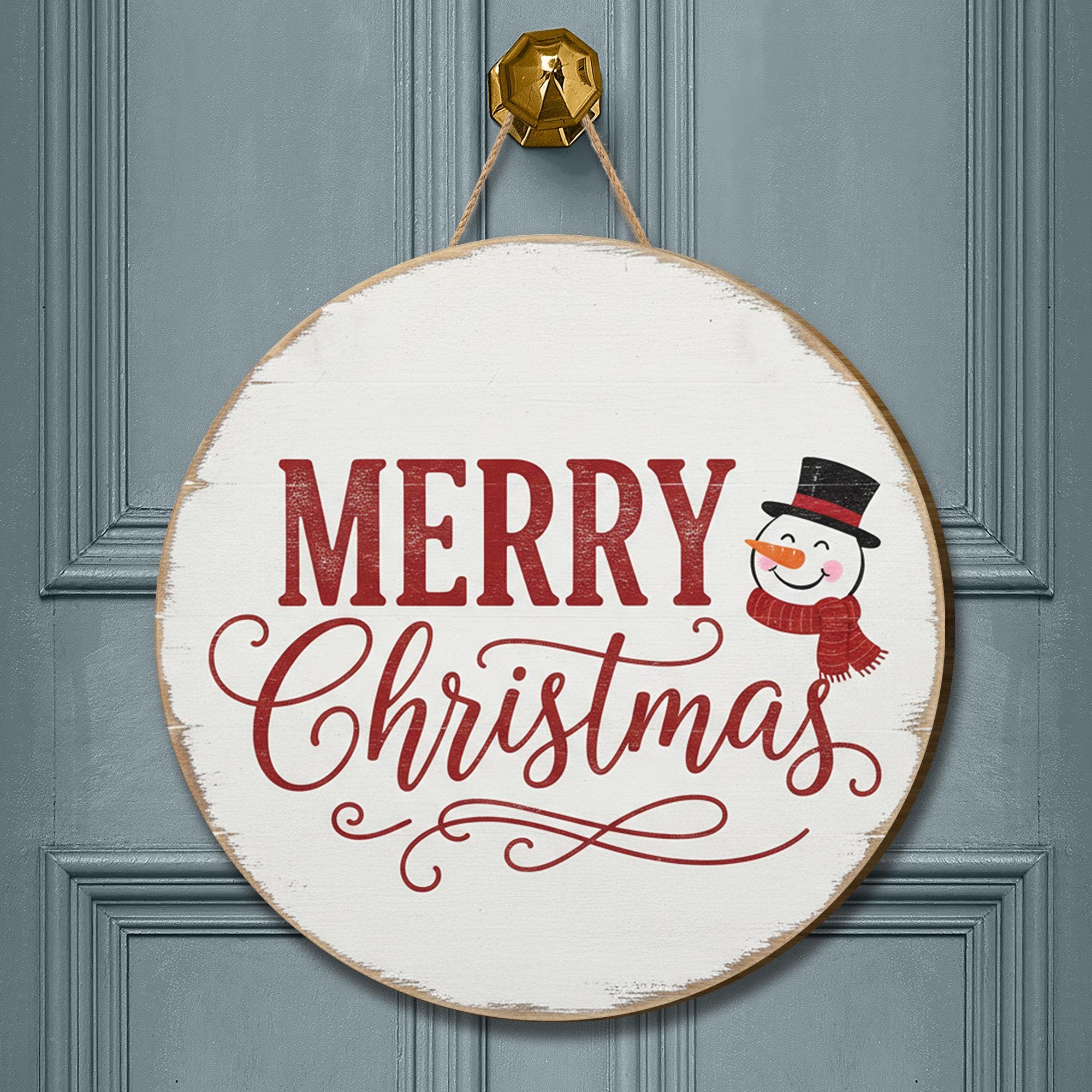 Merry Christmas Snowman Door Sign: Farmhouse Christmas Wall Hanging