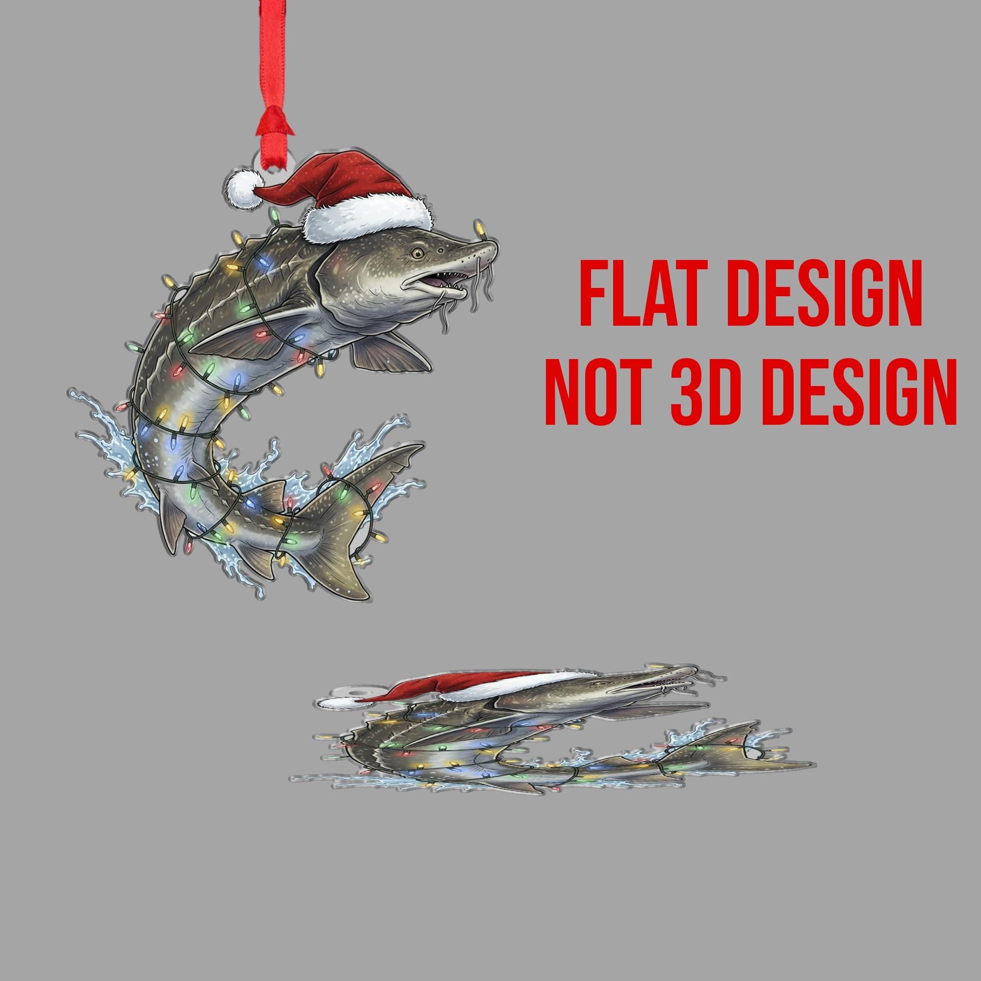 White Sturgeon Christmas Ornament – Santa Hat and Holiday Lights Tree Decoration